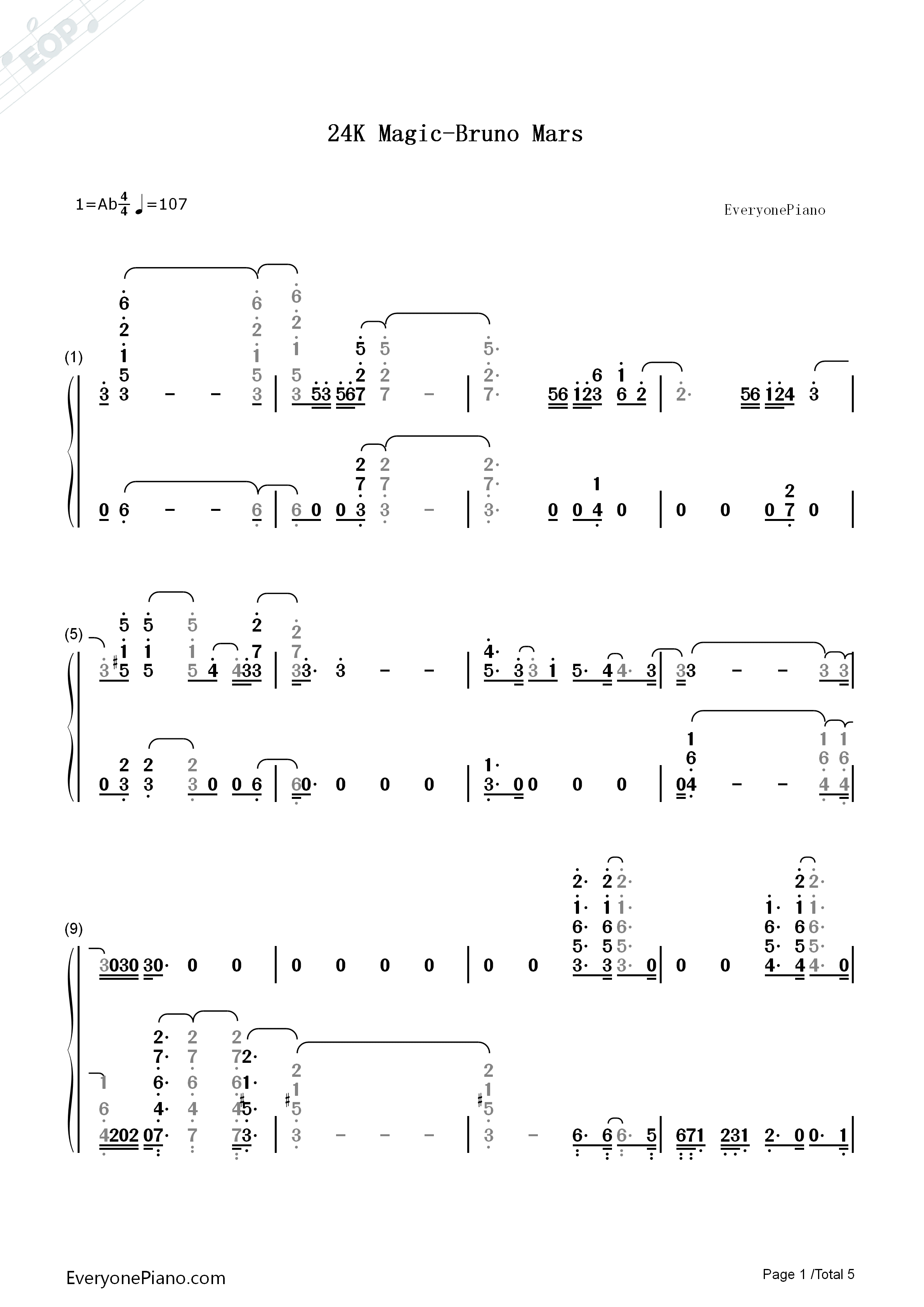24K_Magic钢琴简谱_Bruno_Mars演唱