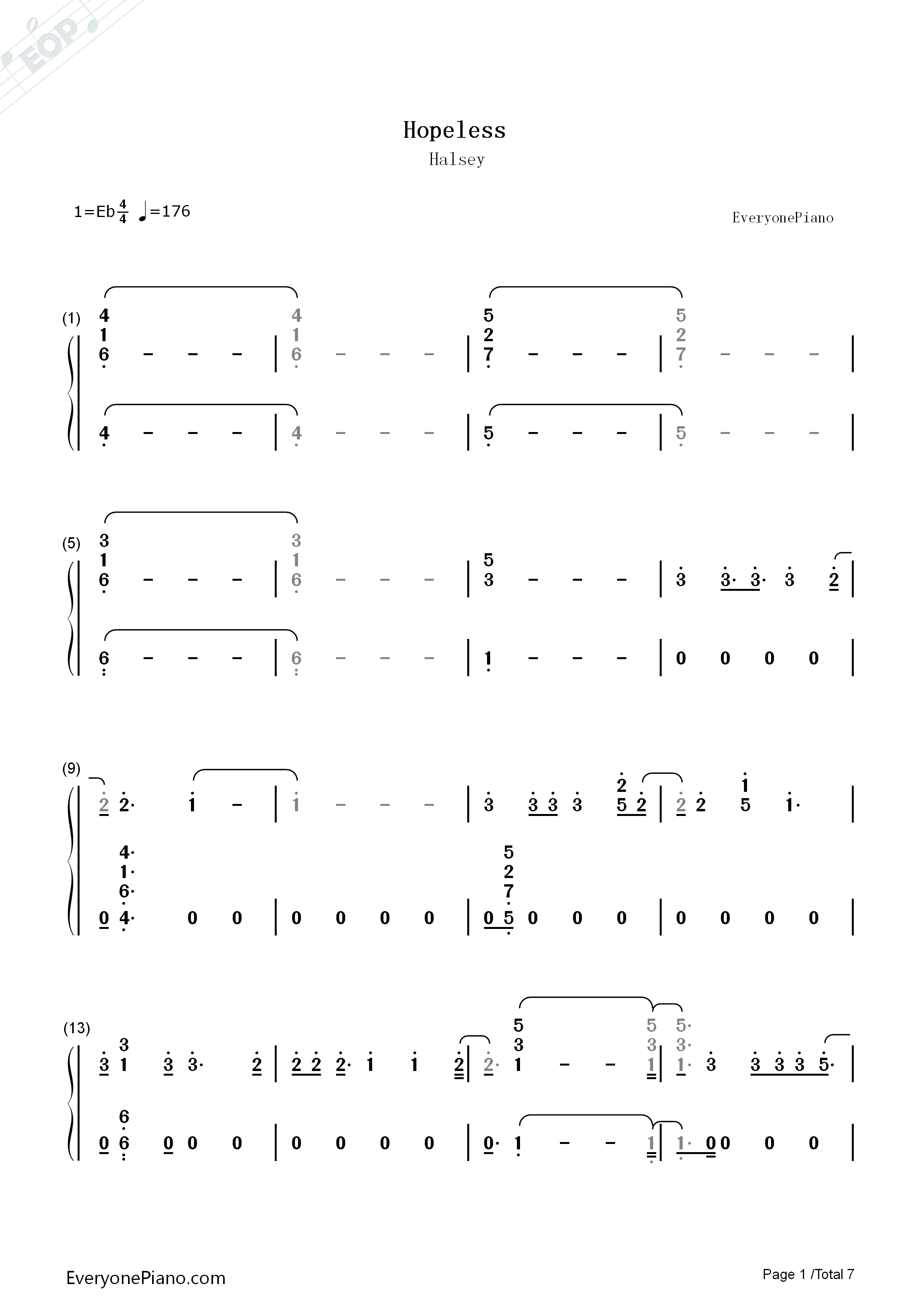 Hopeless钢琴简谱_Halsey演唱