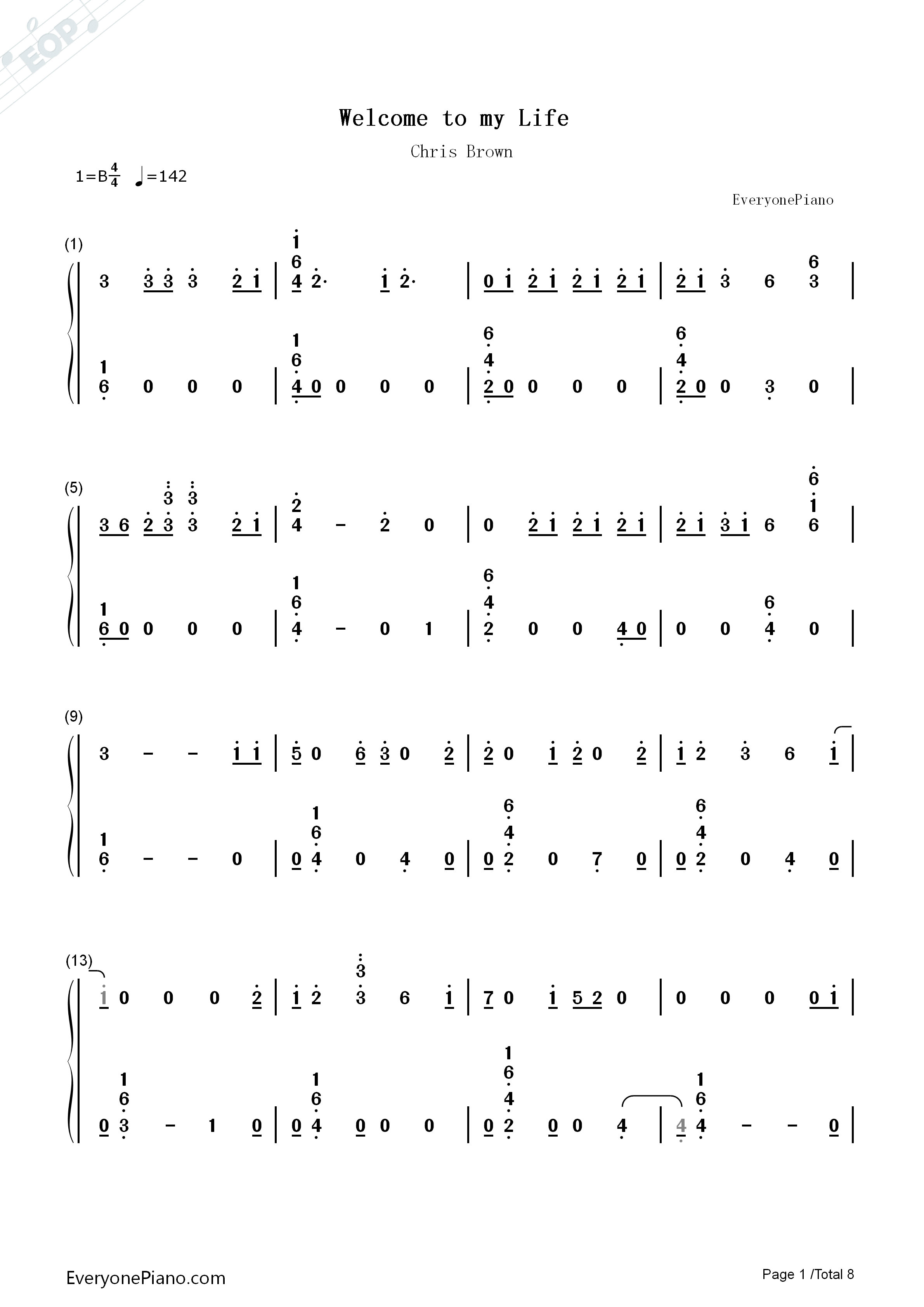 Welcome_to_My_Life钢琴简谱_Chris_Brown演唱