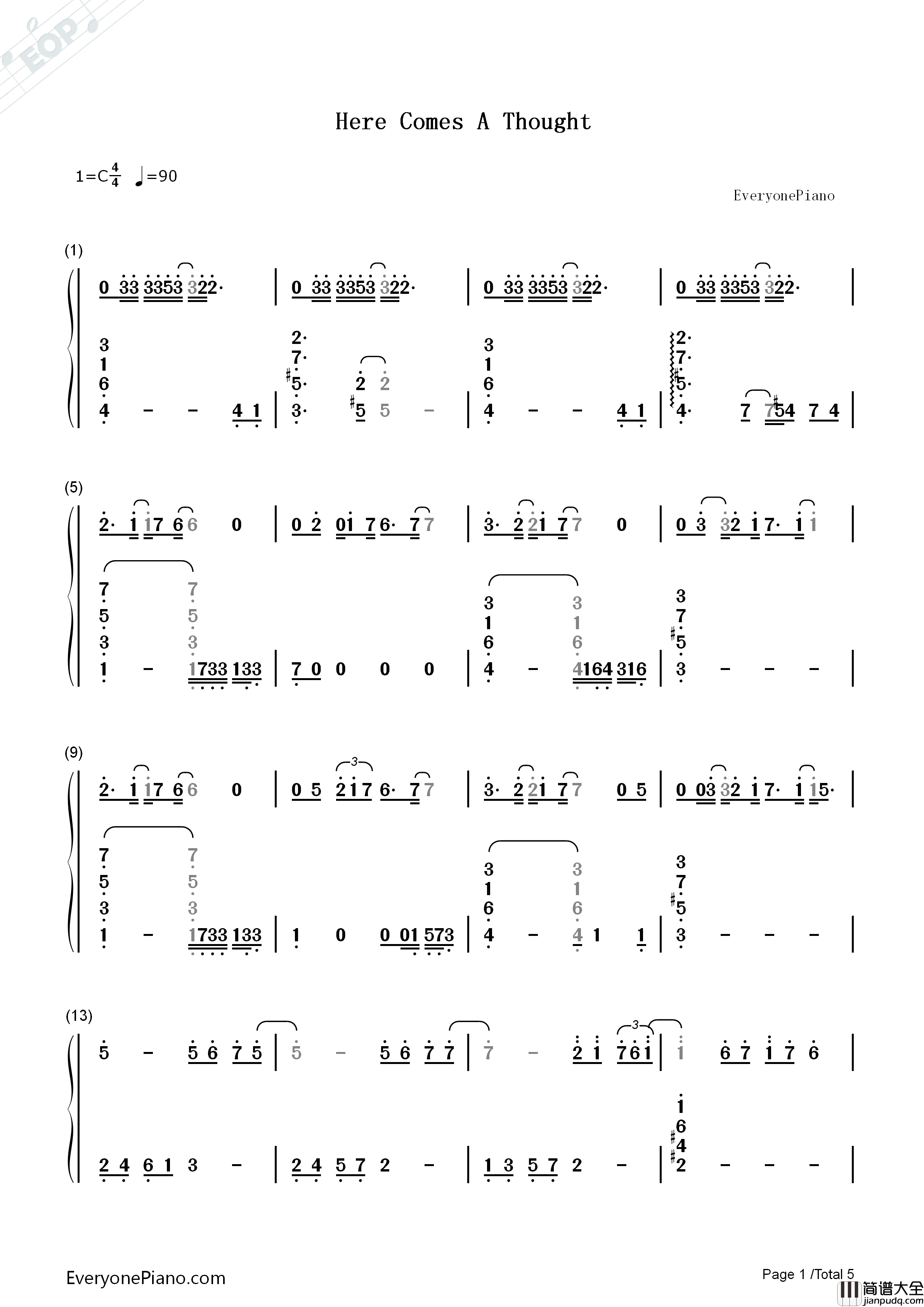 Here_Comes_A_Thought钢琴简谱_Rebecca_Sugar演唱