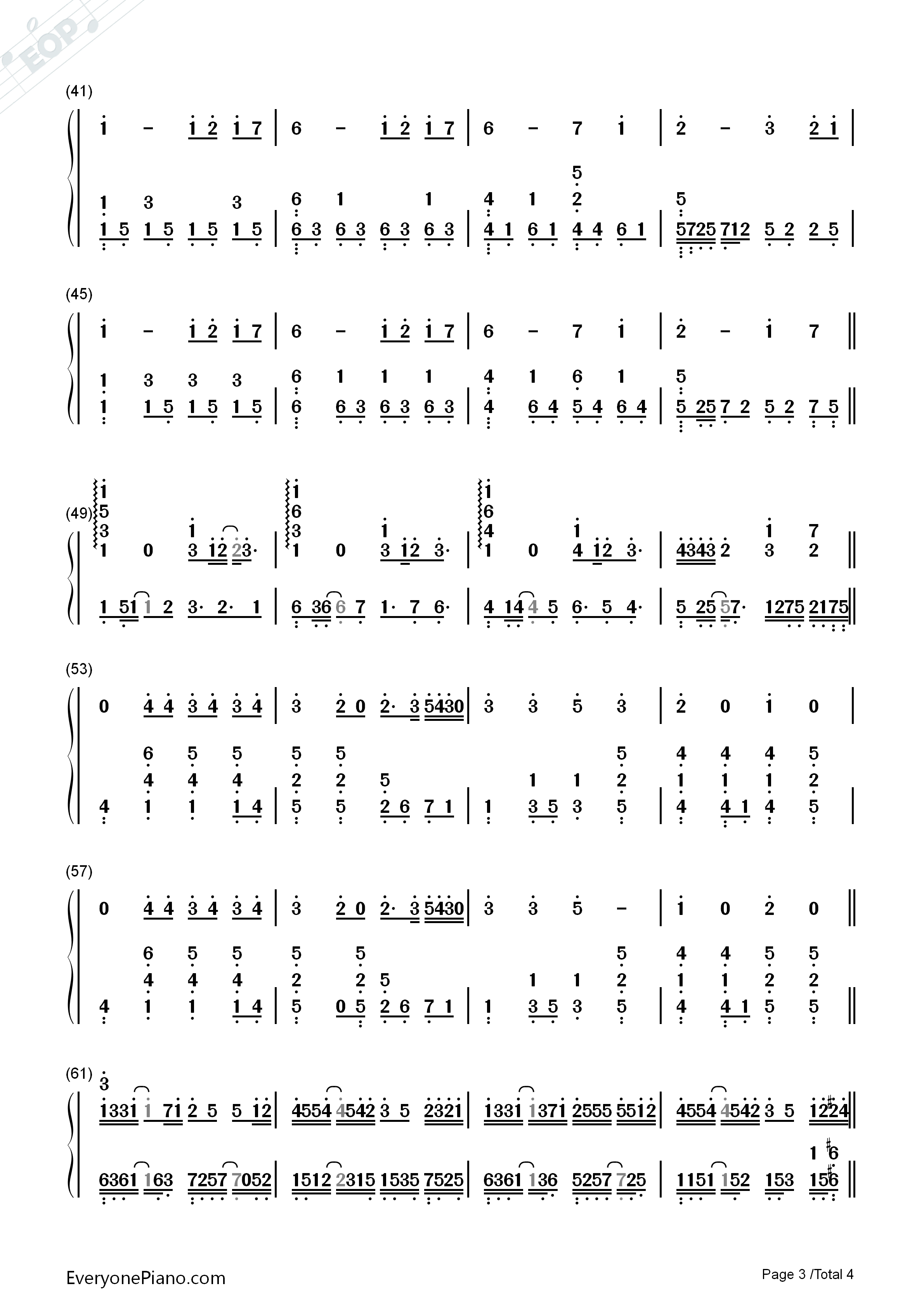 喜欢你钢琴简谱_邓紫棋演唱