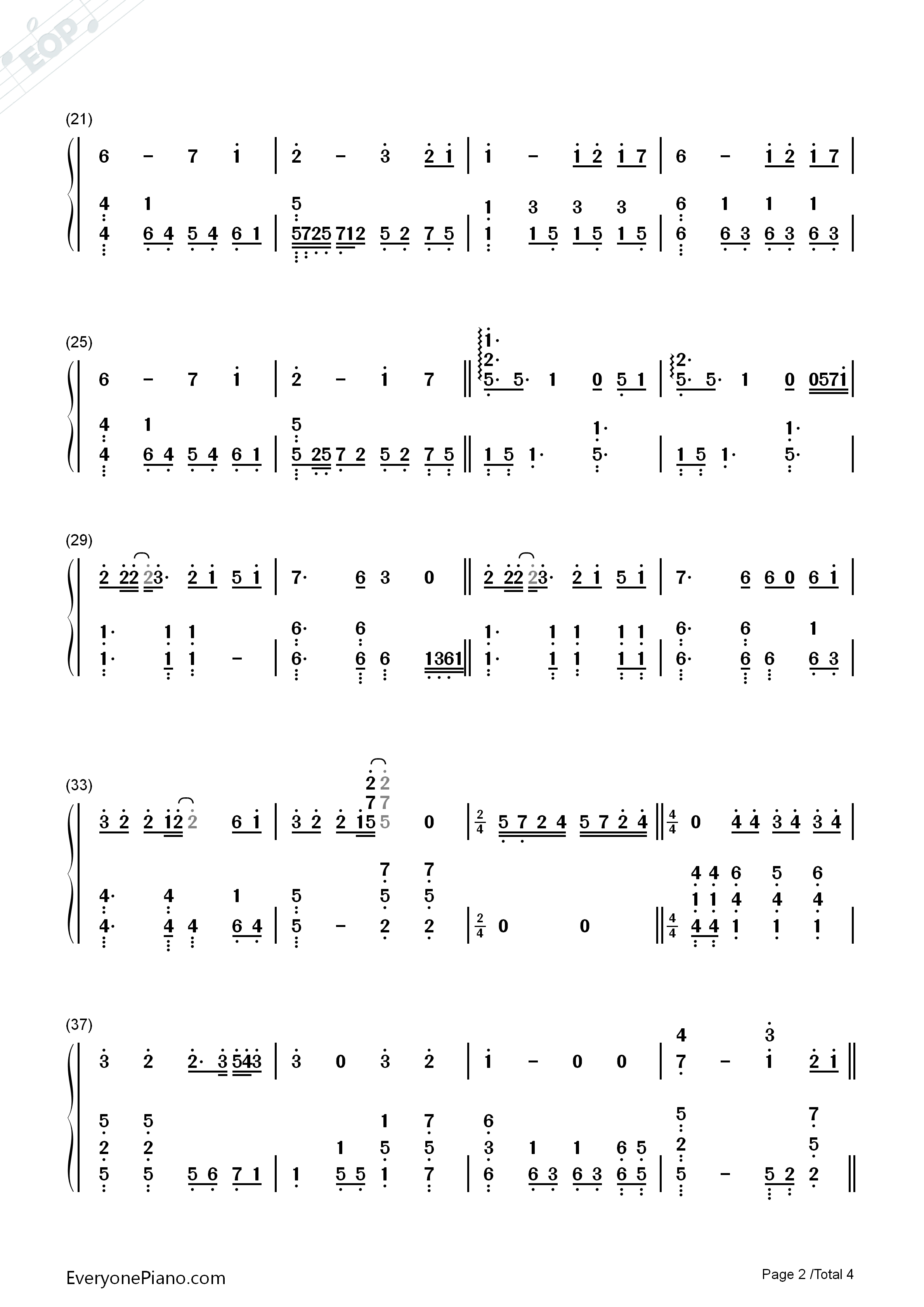 喜欢你钢琴简谱_邓紫棋演唱