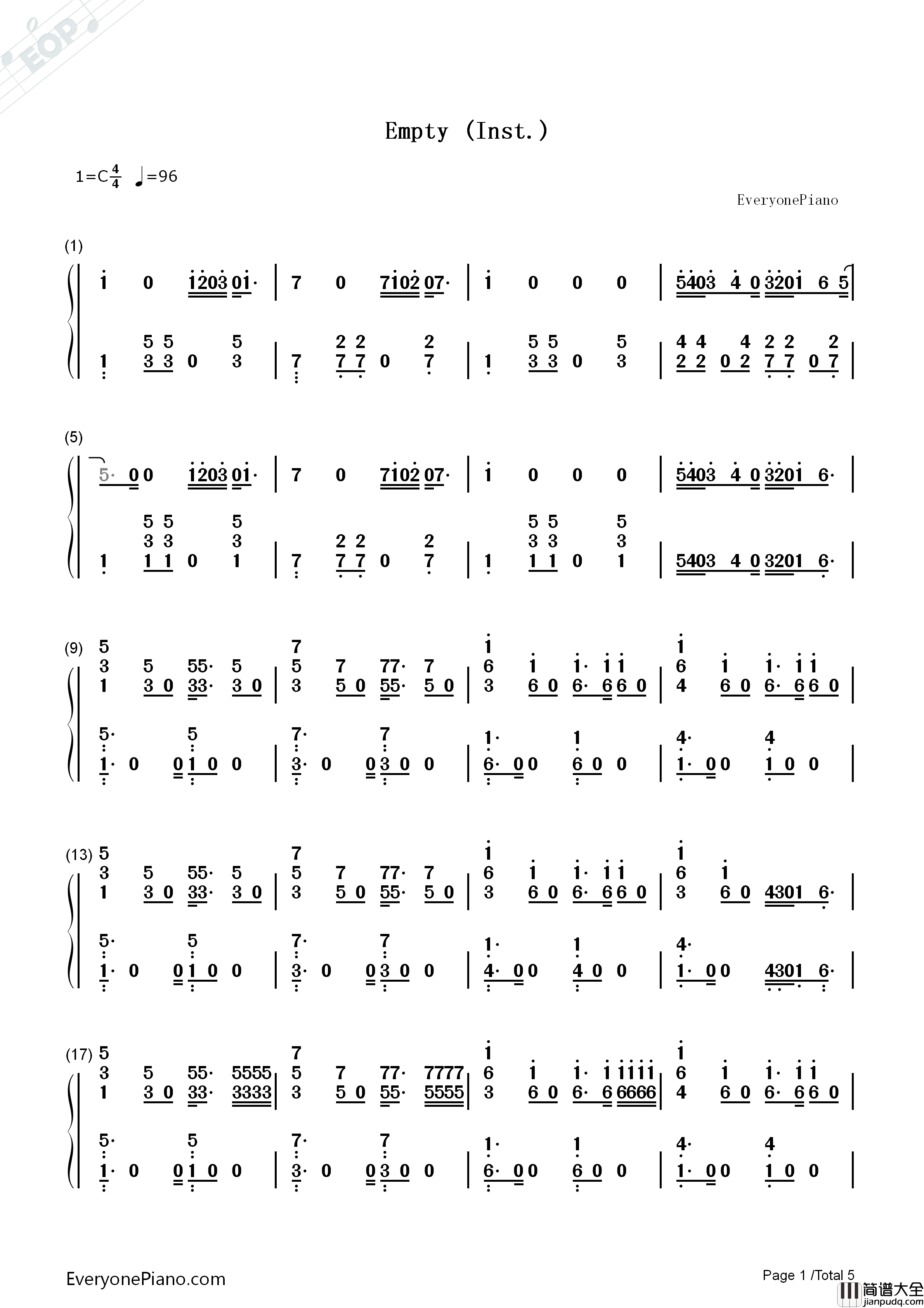 Empty钢琴简谱_WINNER演唱
