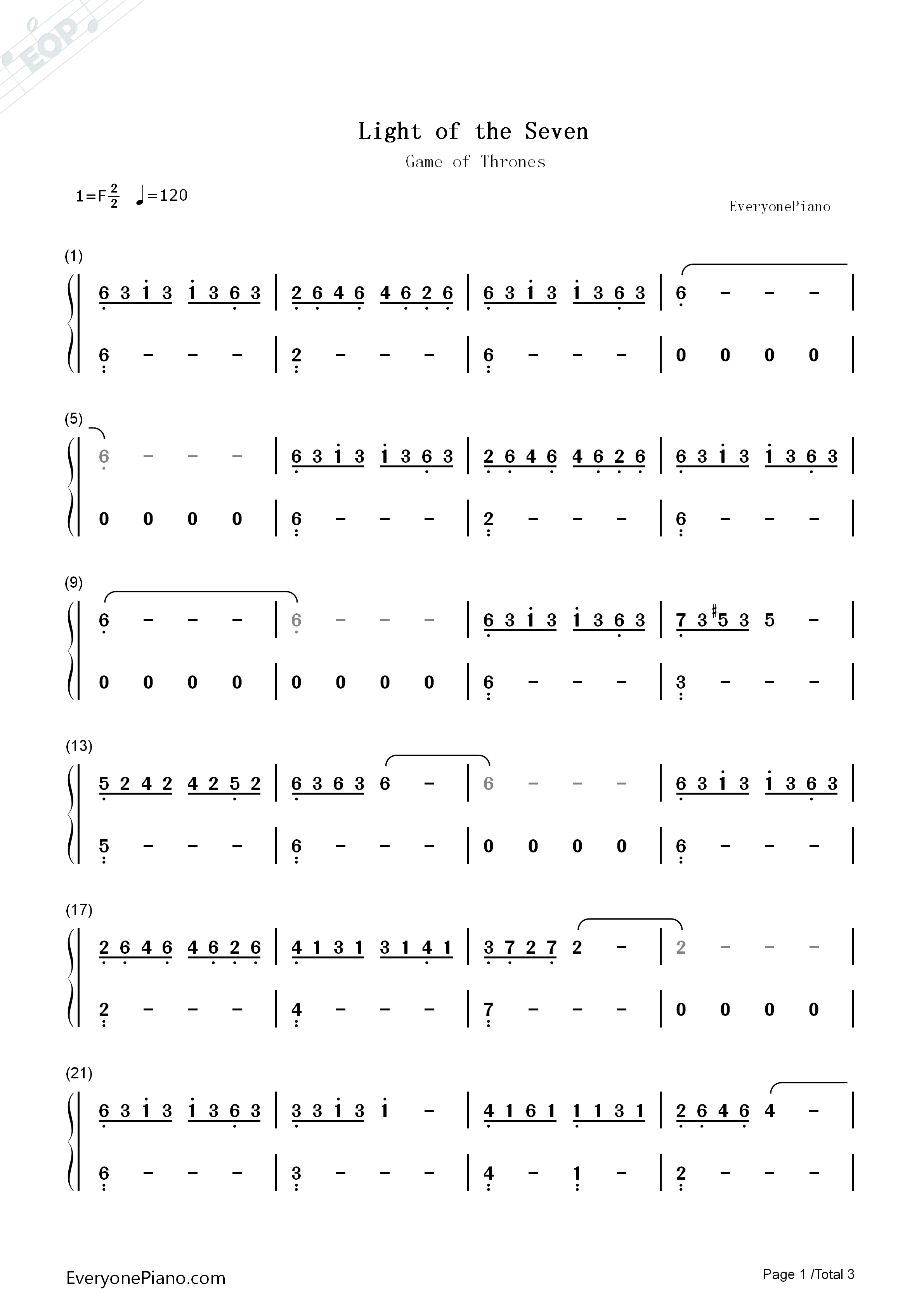 Light_of_the_Seven钢琴简谱_Ramin_Djawadi演唱