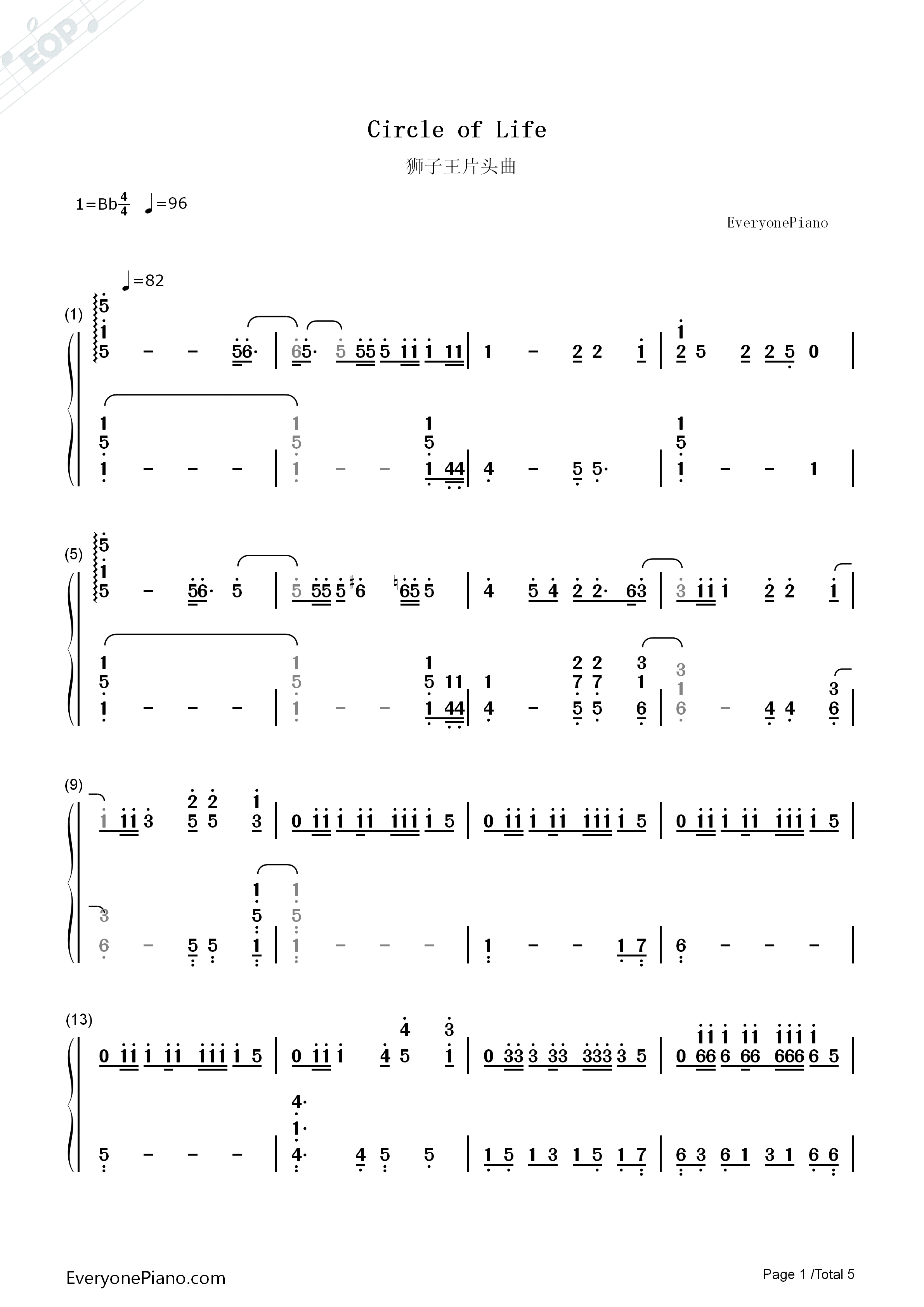 Circle_of_Life钢琴简谱_Elton_John演唱