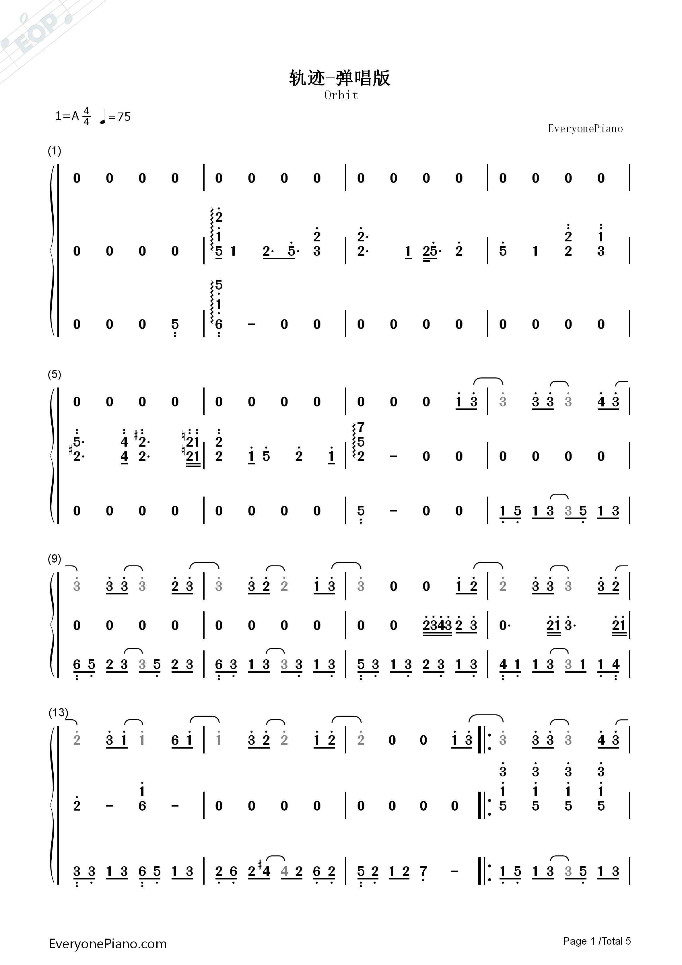 轨迹钢琴简谱_周杰伦演唱