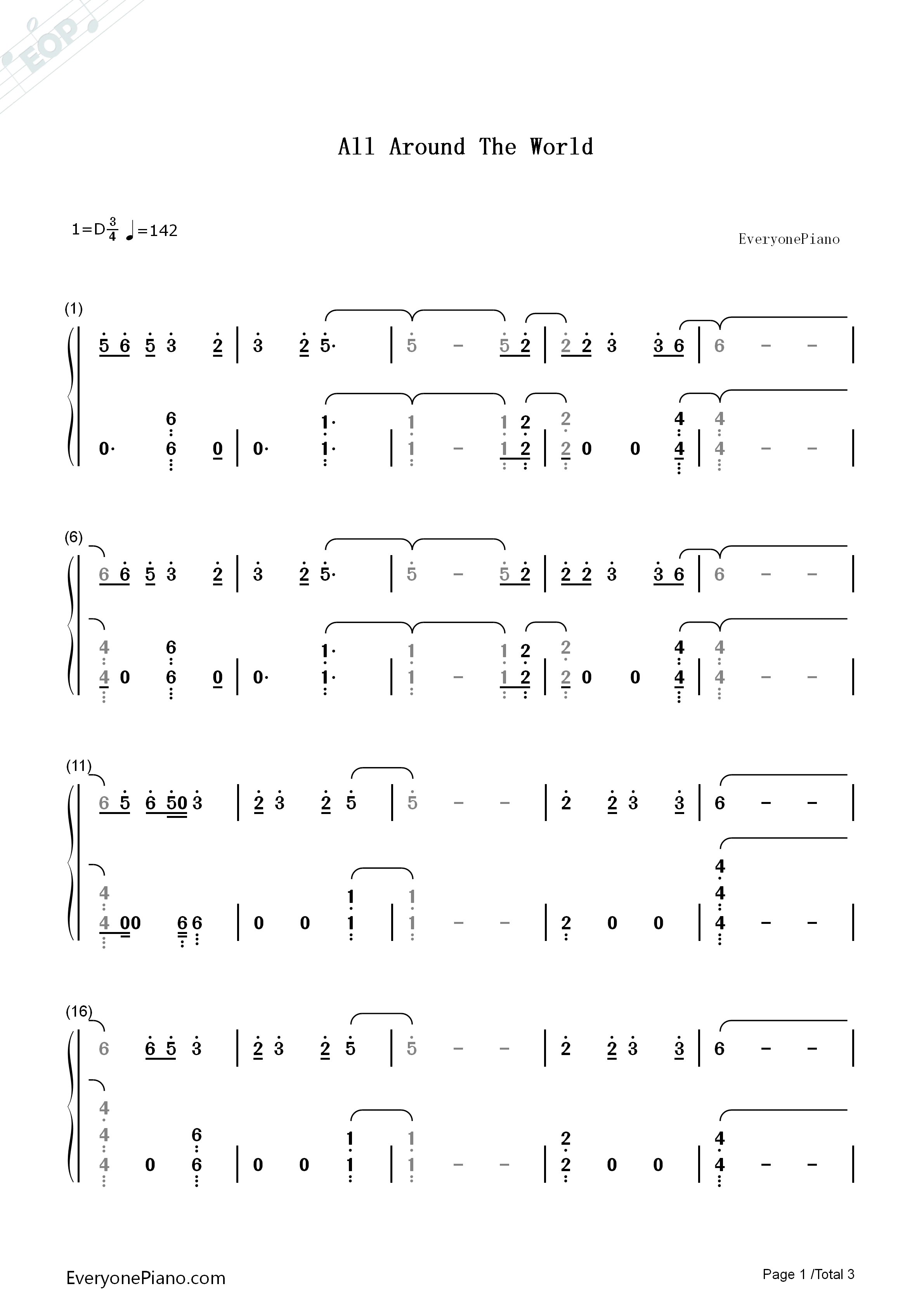 All_Around_The_World钢琴简谱_Mura_Masa_ft_Desiigner演唱