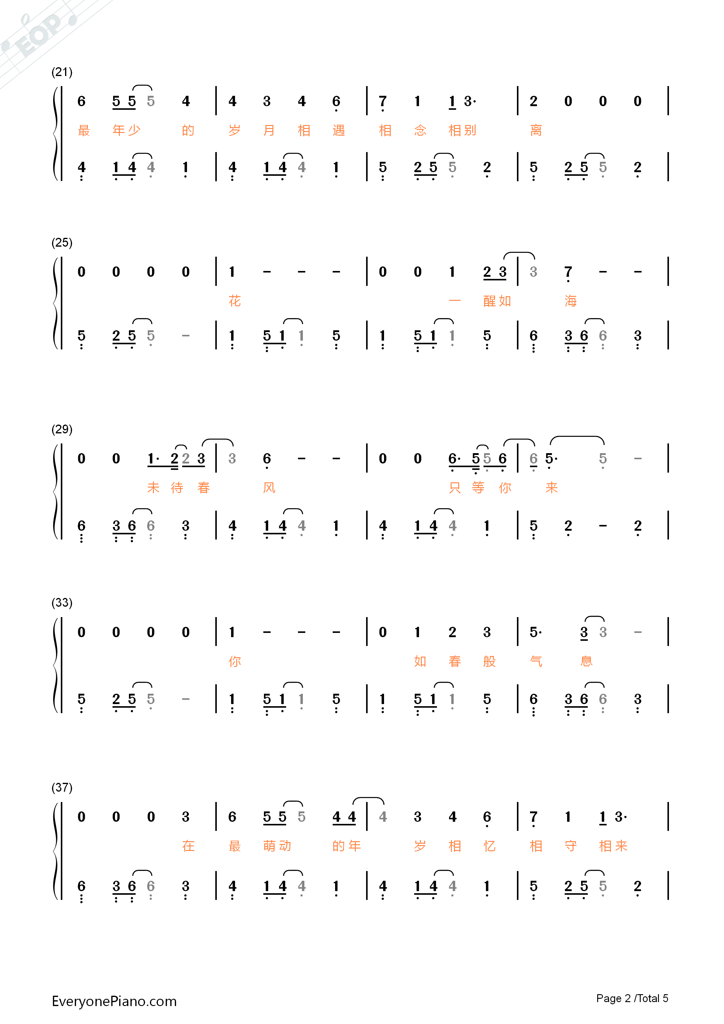 如果我爱你钢琴简谱_周冬雨_张一山演唱