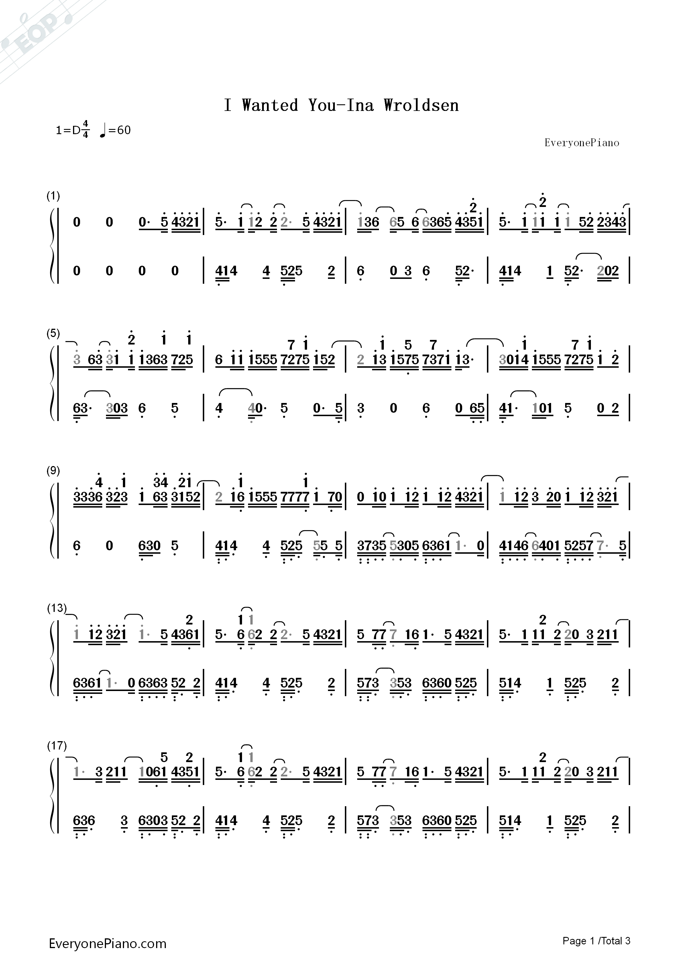 I_Wanted_You钢琴简谱_Ina_Wroldsen演唱