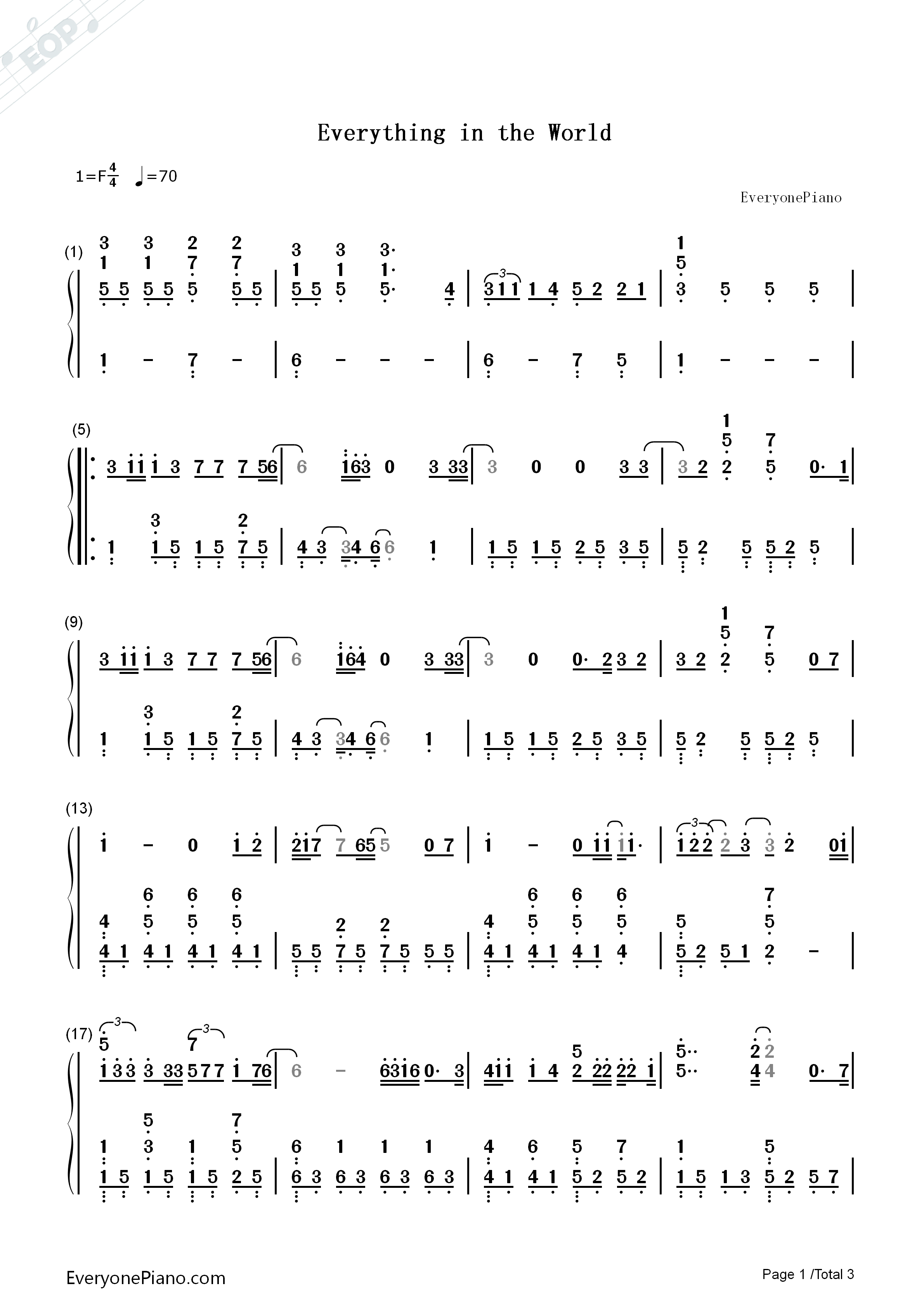 Everything_In_The_World钢琴简谱_曲婉婷演唱