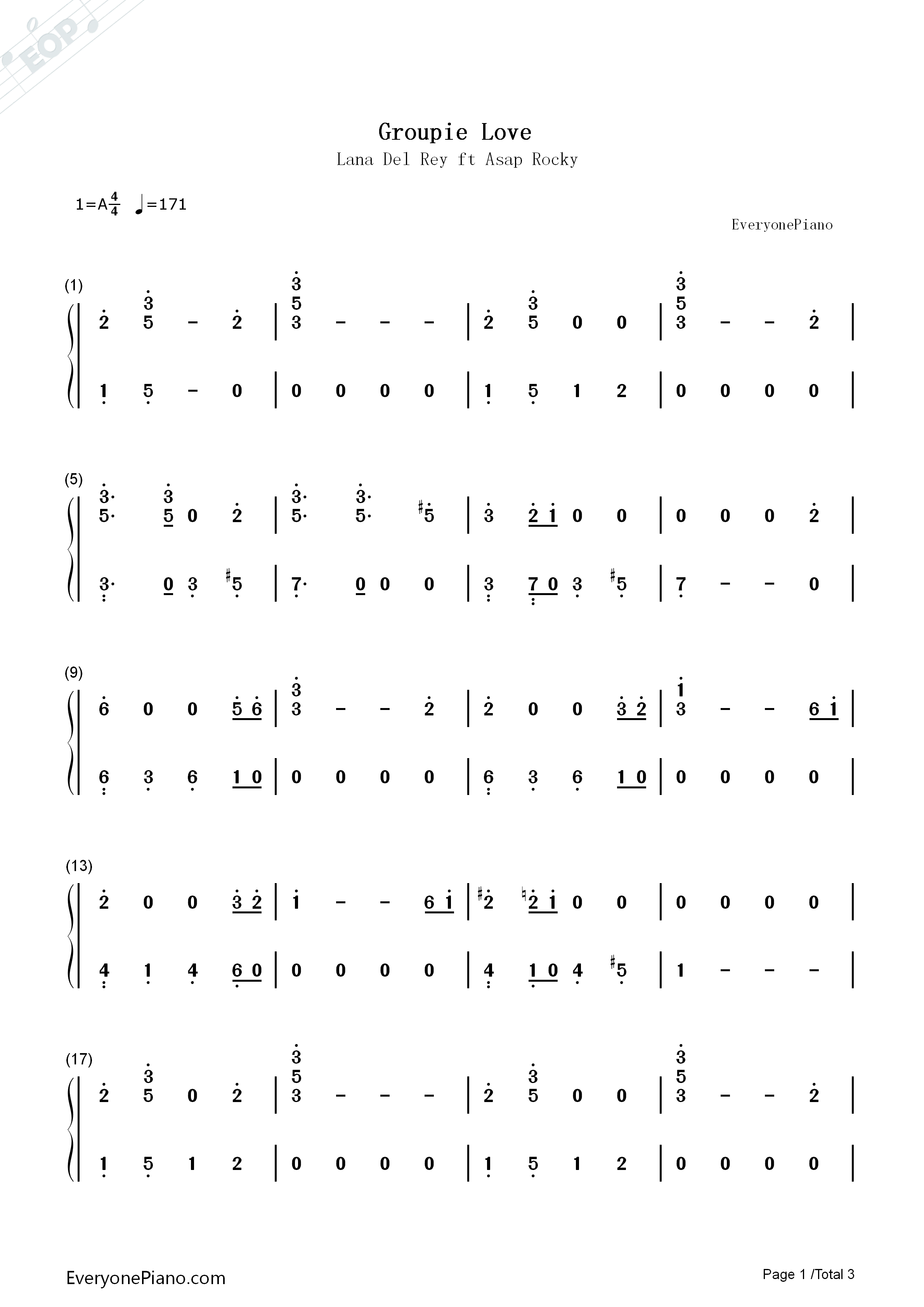 Groupie_Love钢琴简谱_Lana_Del_Rey_ft_Asap_Rocky演唱