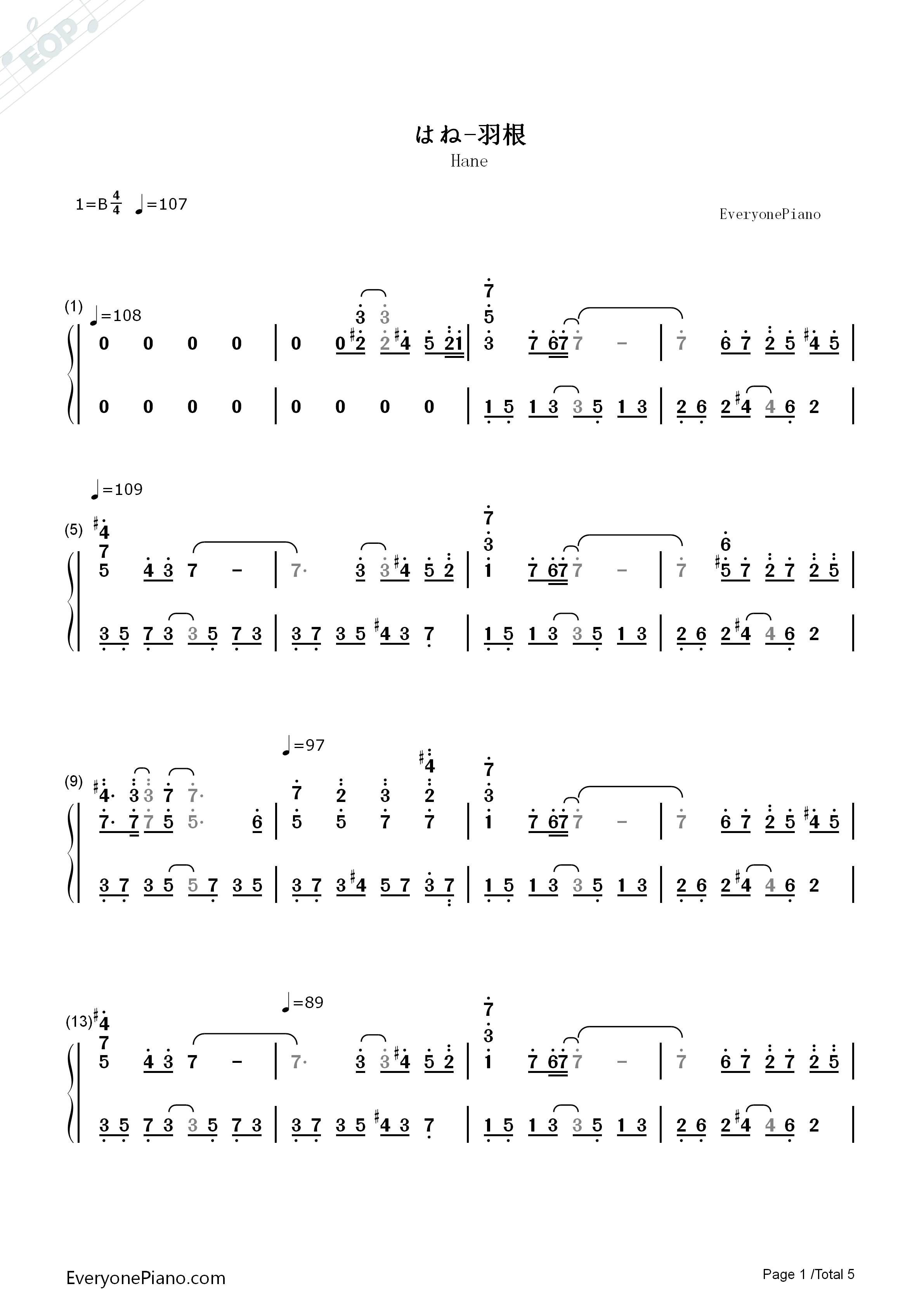 羽根钢琴简谱_折户伸治演唱