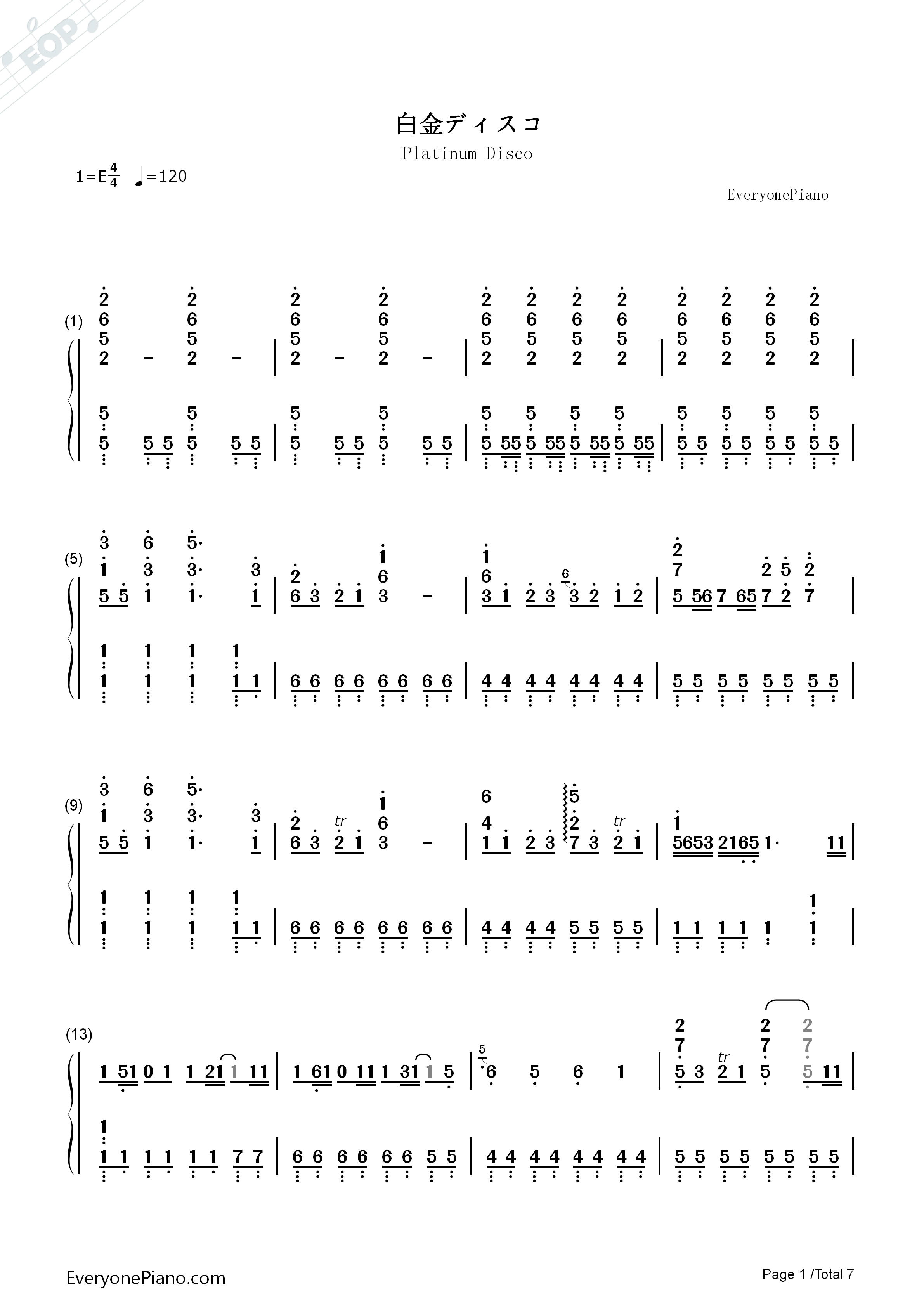 白金迪斯科钢琴简谱_井口裕香演唱