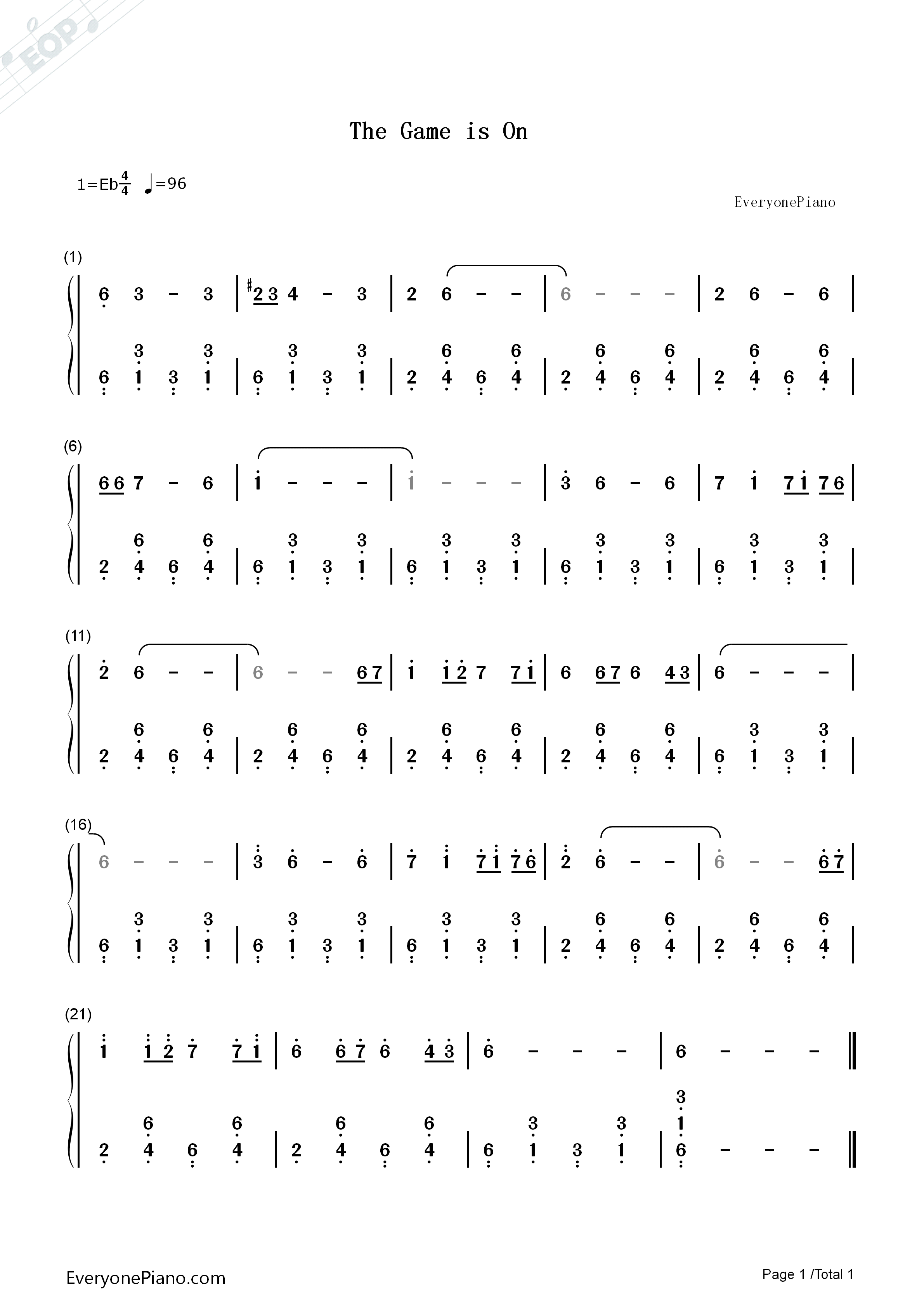 The_Game_is_On钢琴简谱_David_Arnold__Michael_Price演唱