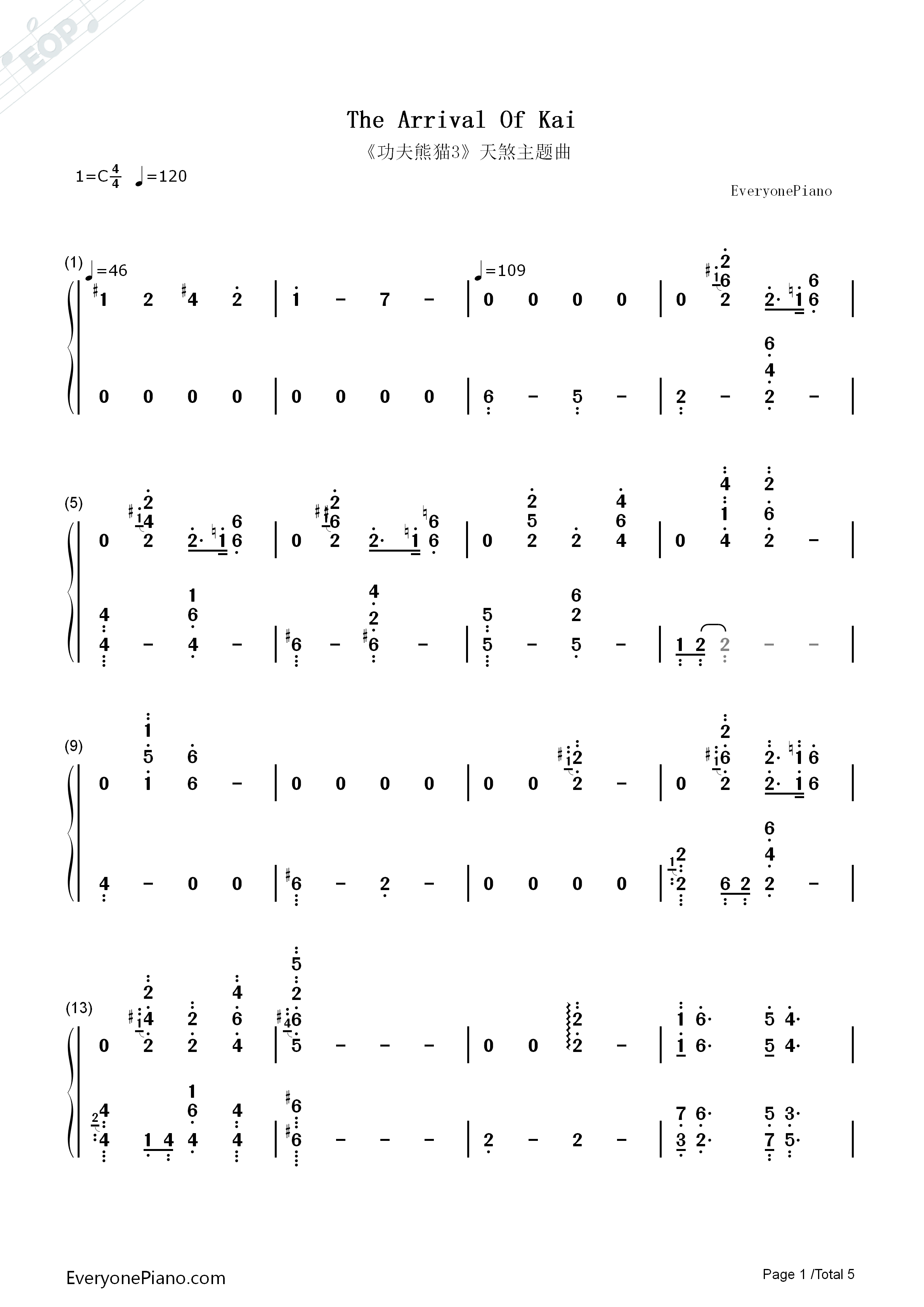 The_Arrival_Of_Kai钢琴简谱_Hans_Zimmer演唱