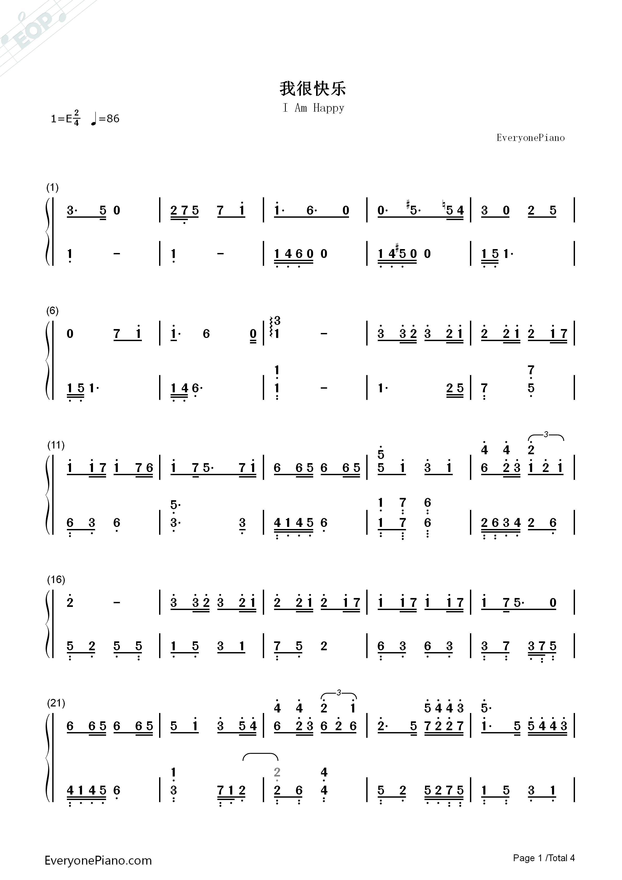 我很快乐钢琴简谱_刘惜君演唱