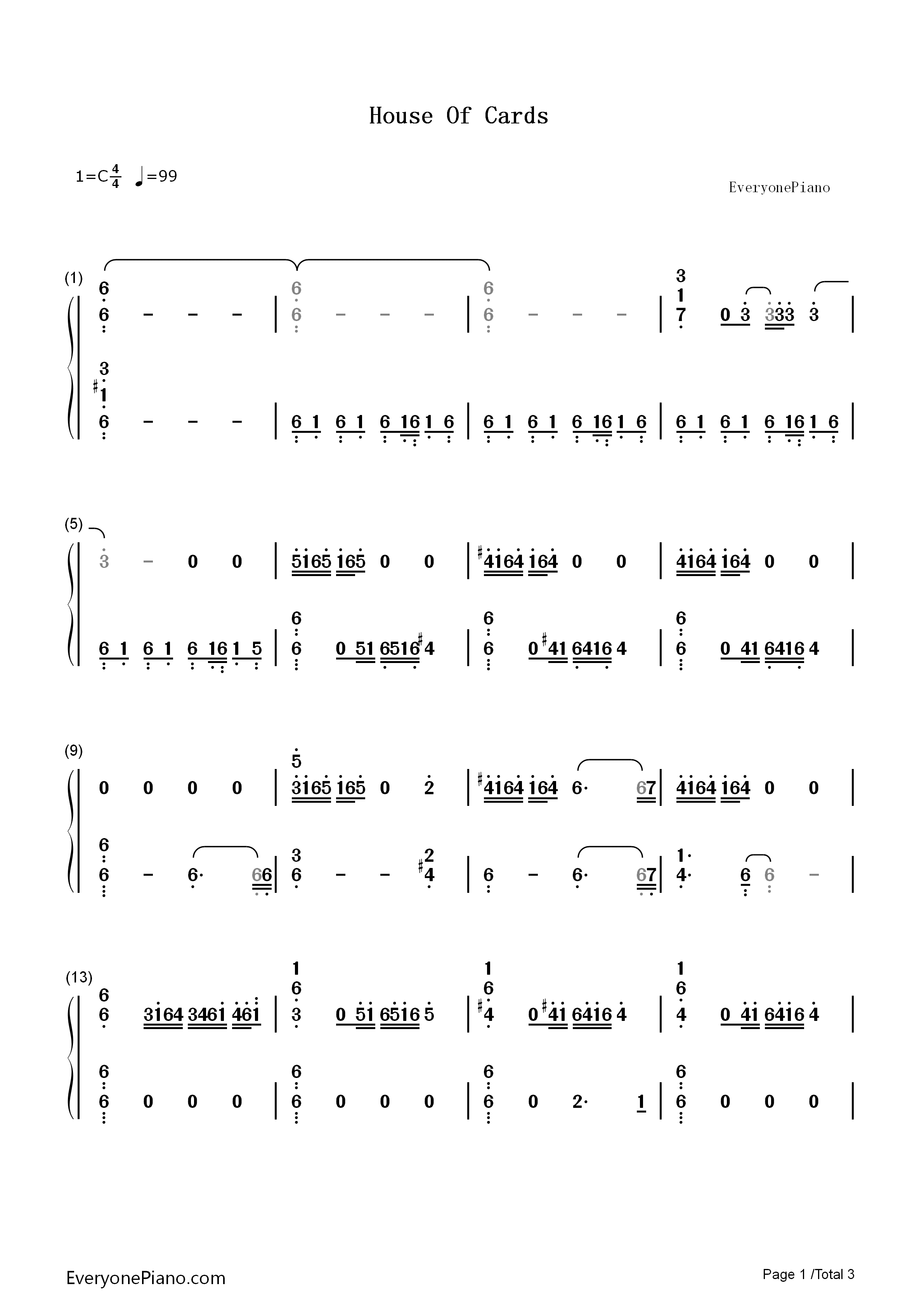 House_Of_Cards钢琴简谱_Jeff_Beal演唱