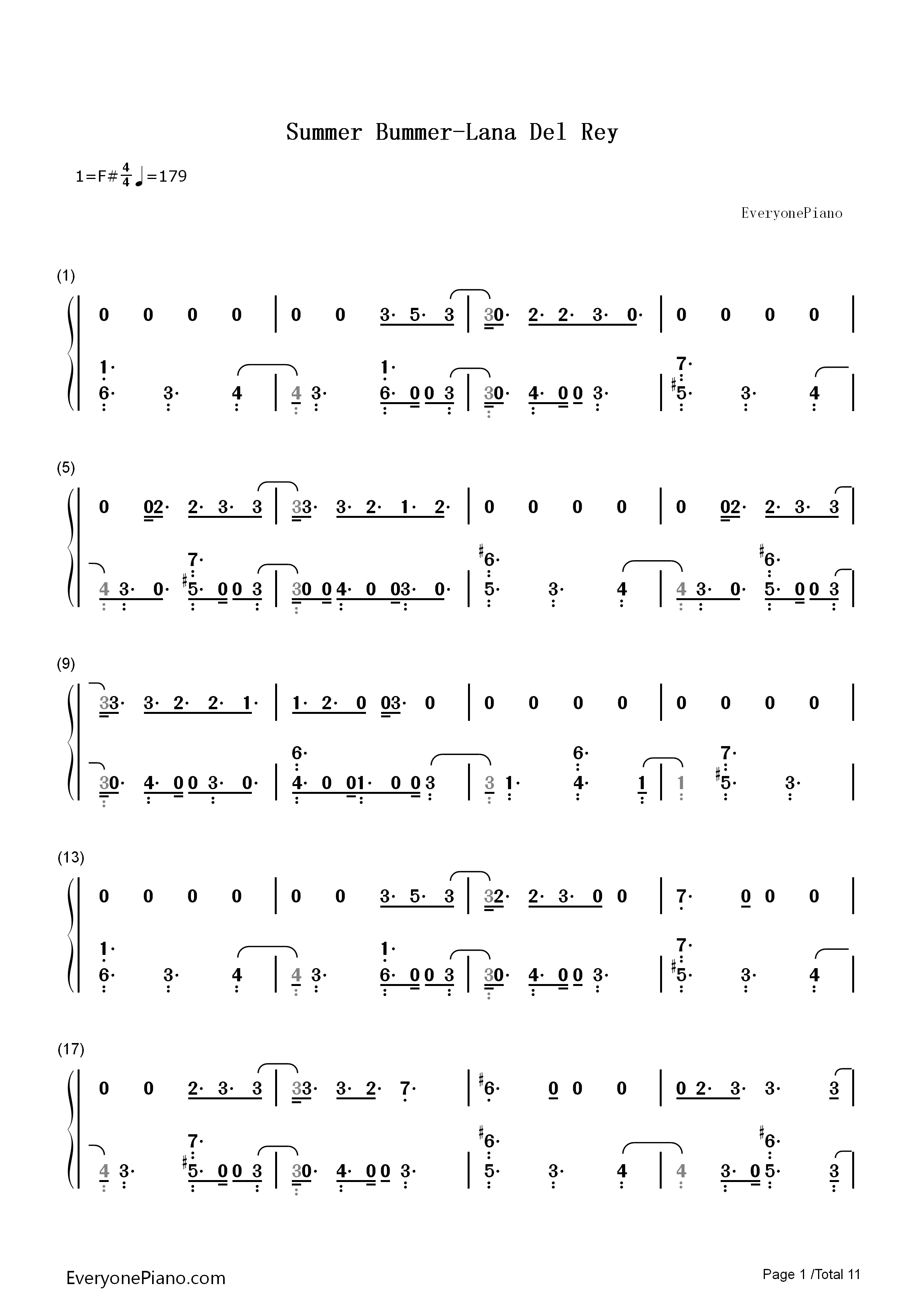 Summer_Bummer钢琴简谱_Lana_Del_Rey演唱