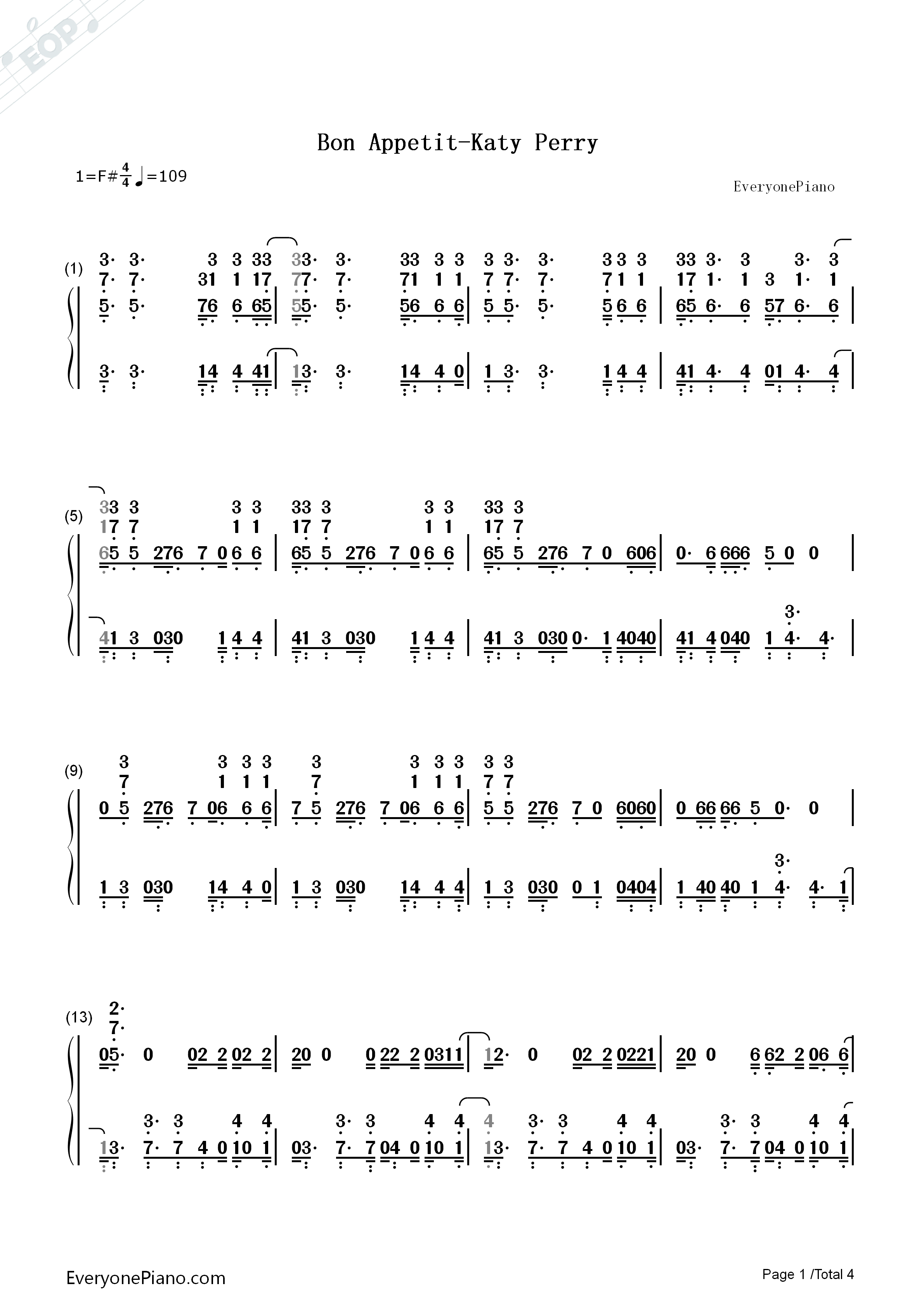 Bon_Appetit钢琴简谱_Katy_Perry演唱
