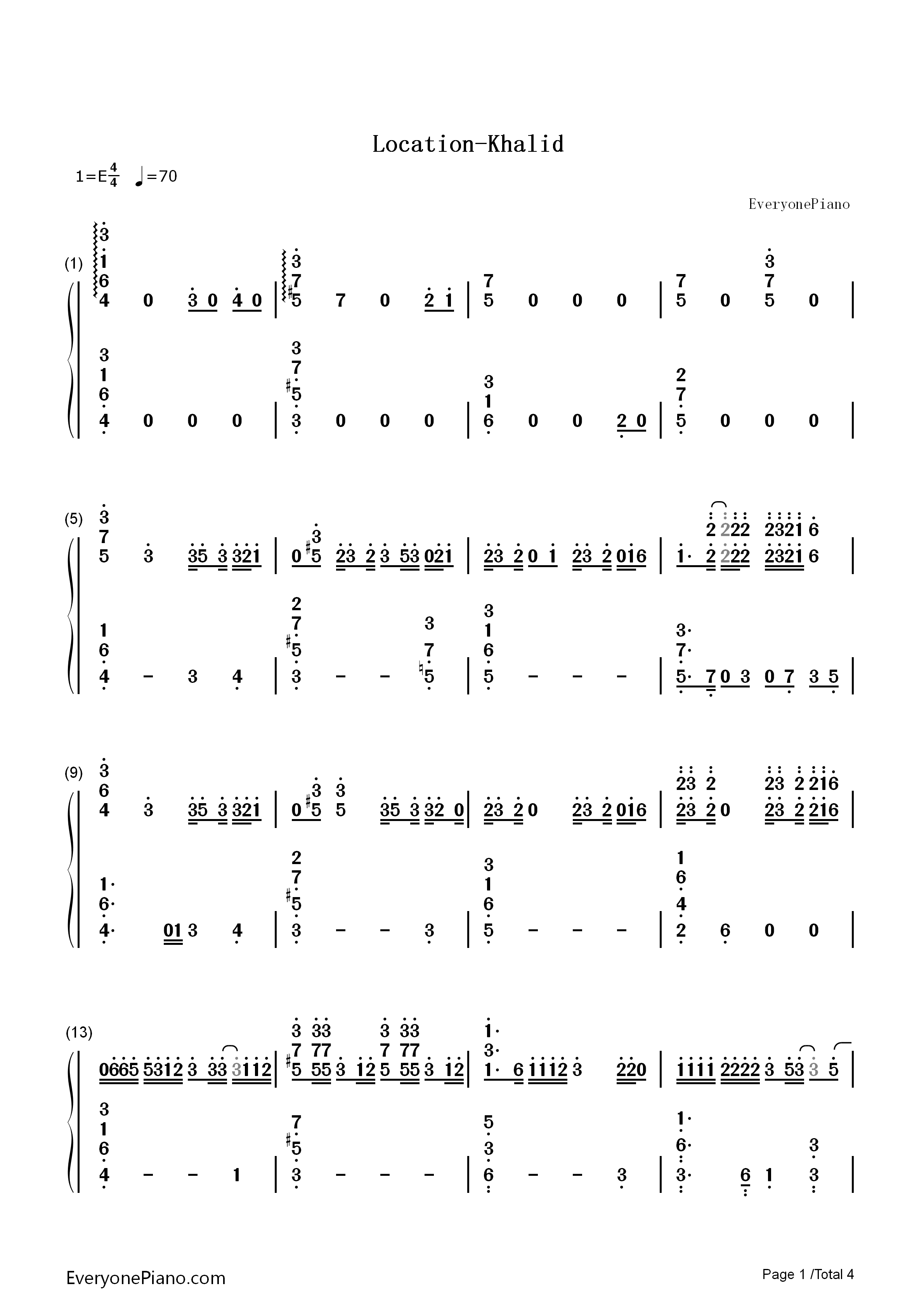 Location钢琴简谱_Khalid演唱