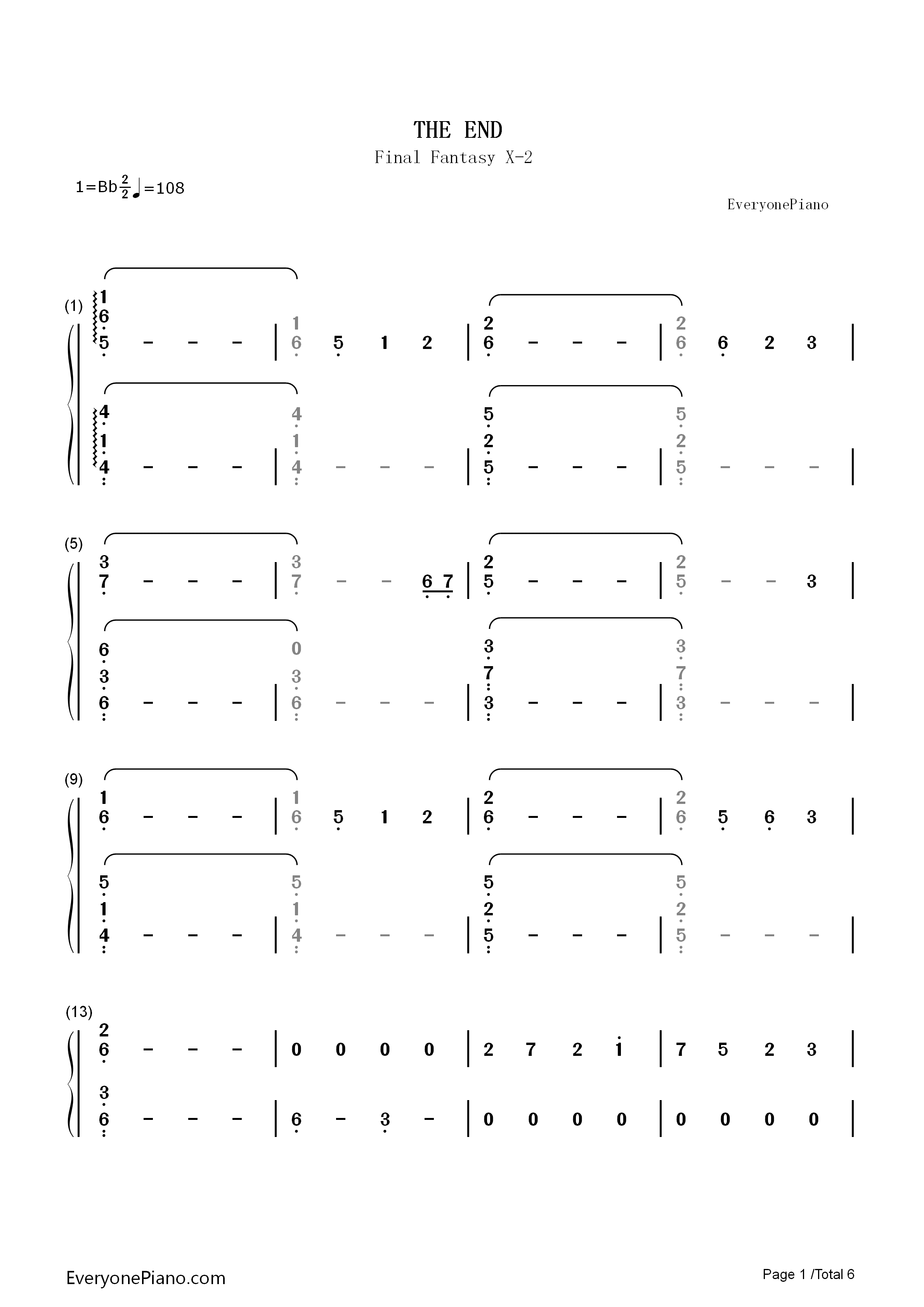 THE_END钢琴简谱_松枝贺子演唱
