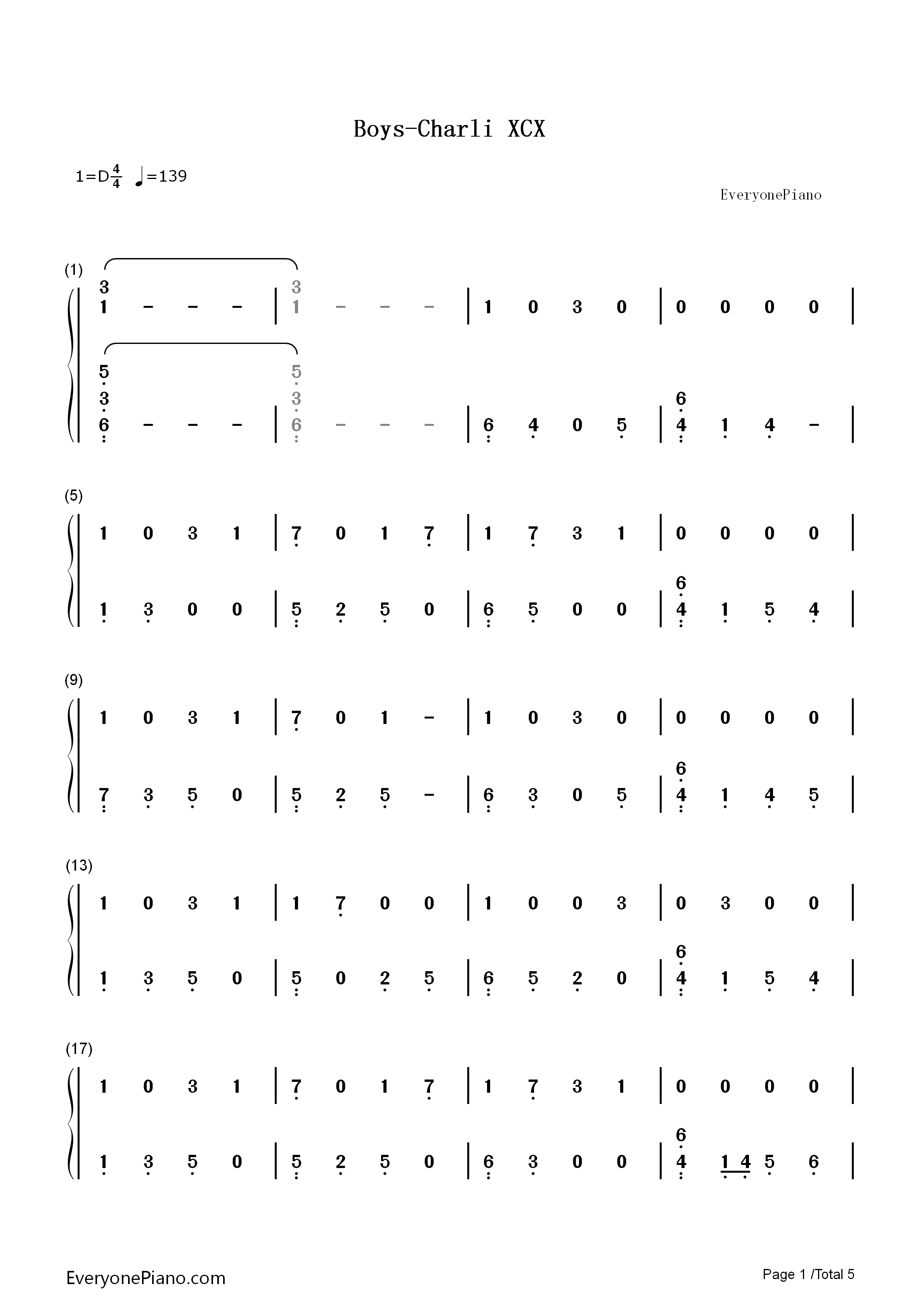 Boys钢琴简谱_Charli_XCX演唱