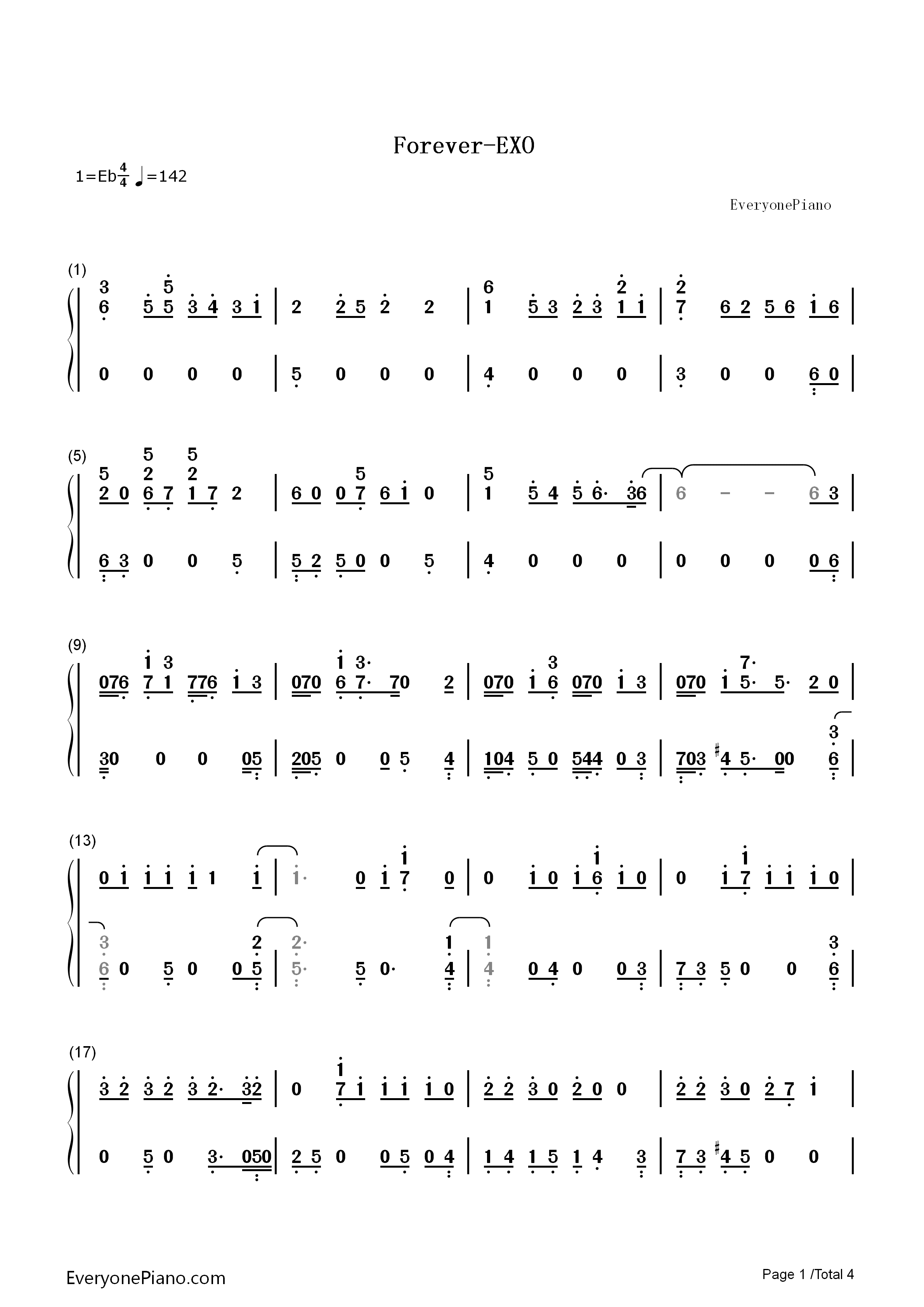 我加你等于永远钢琴简谱_EXO演唱