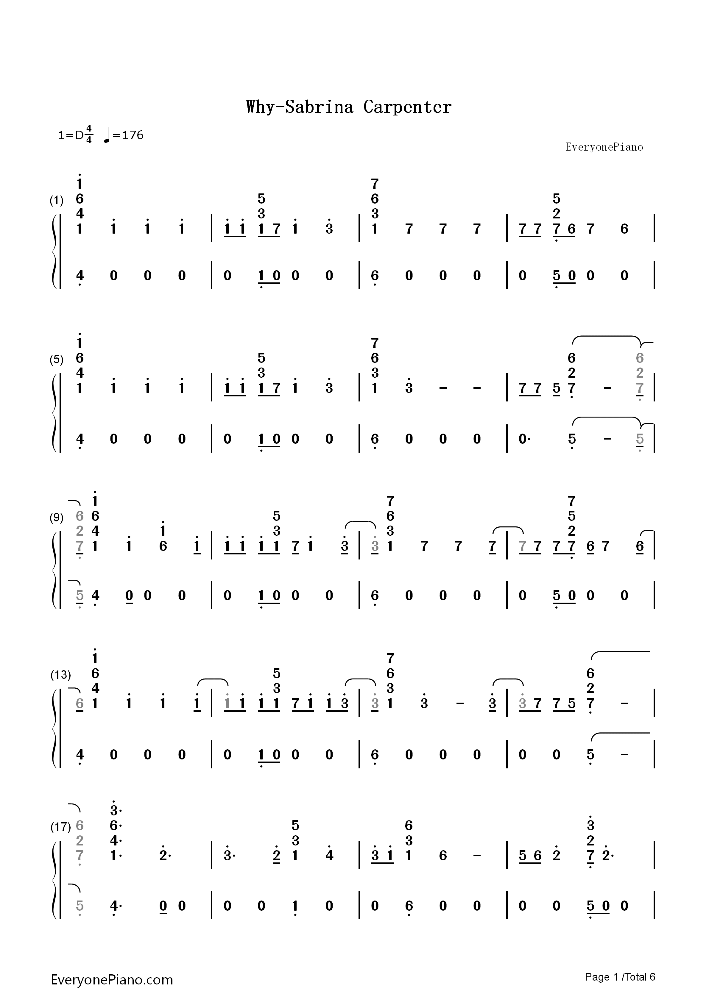 Why钢琴简谱_Sabrina_Carpenter演唱