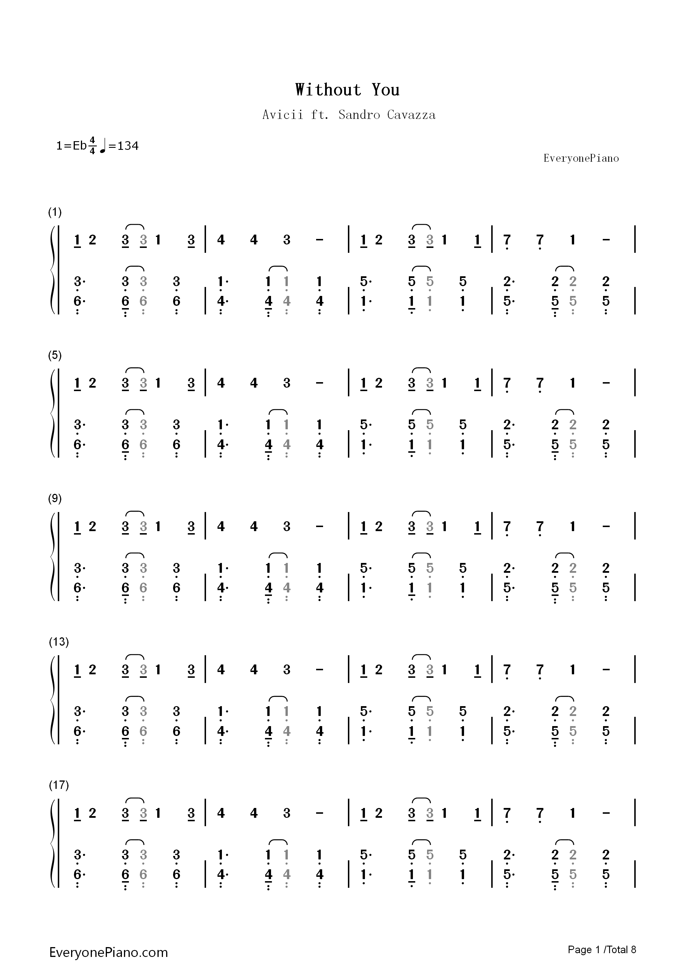 Without_You钢琴简谱_Avicii_Sandro_Cavazza演唱