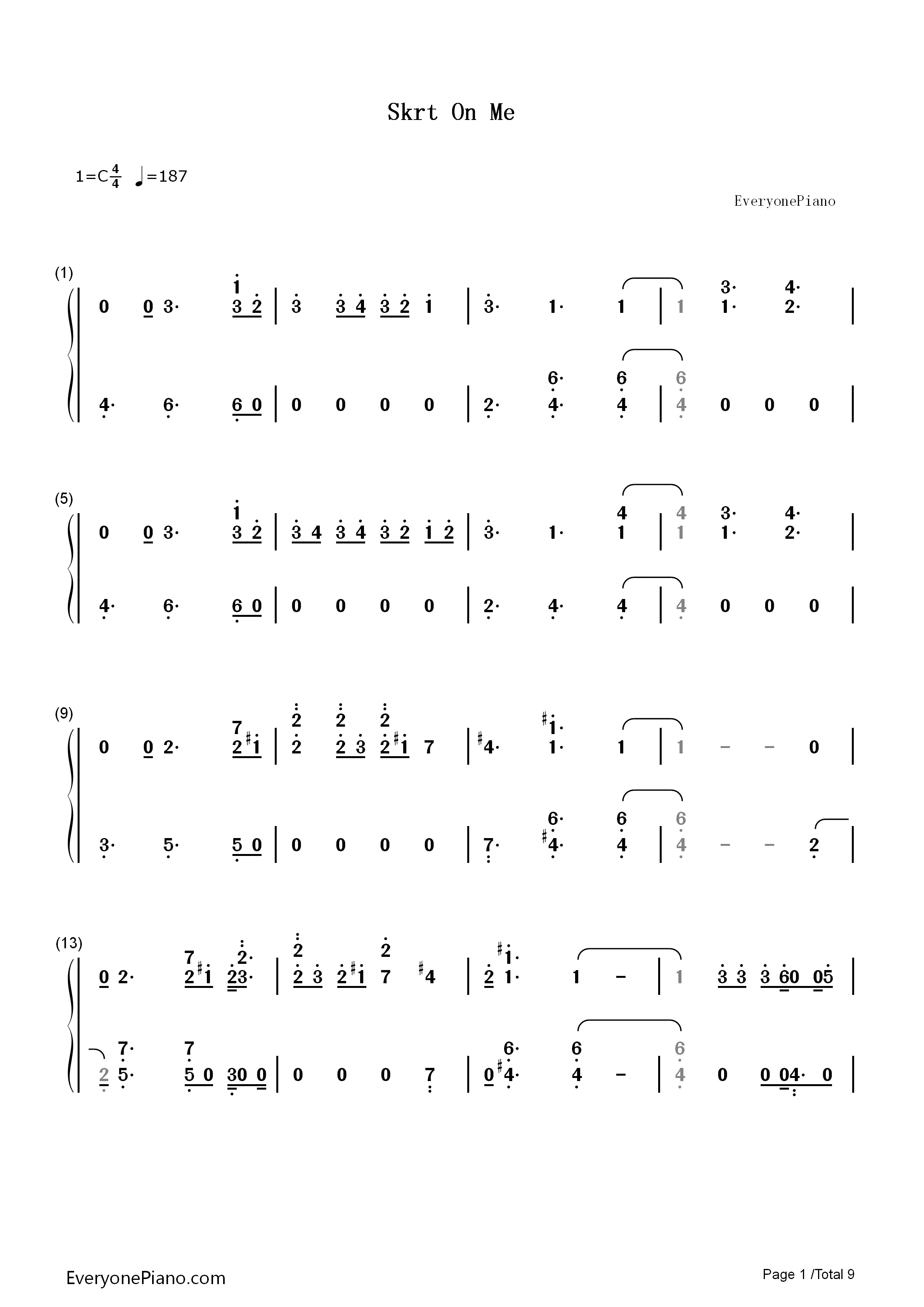 Skrt_On_Me钢琴简谱_Calvin_Harris_Nicki_Minaj演唱