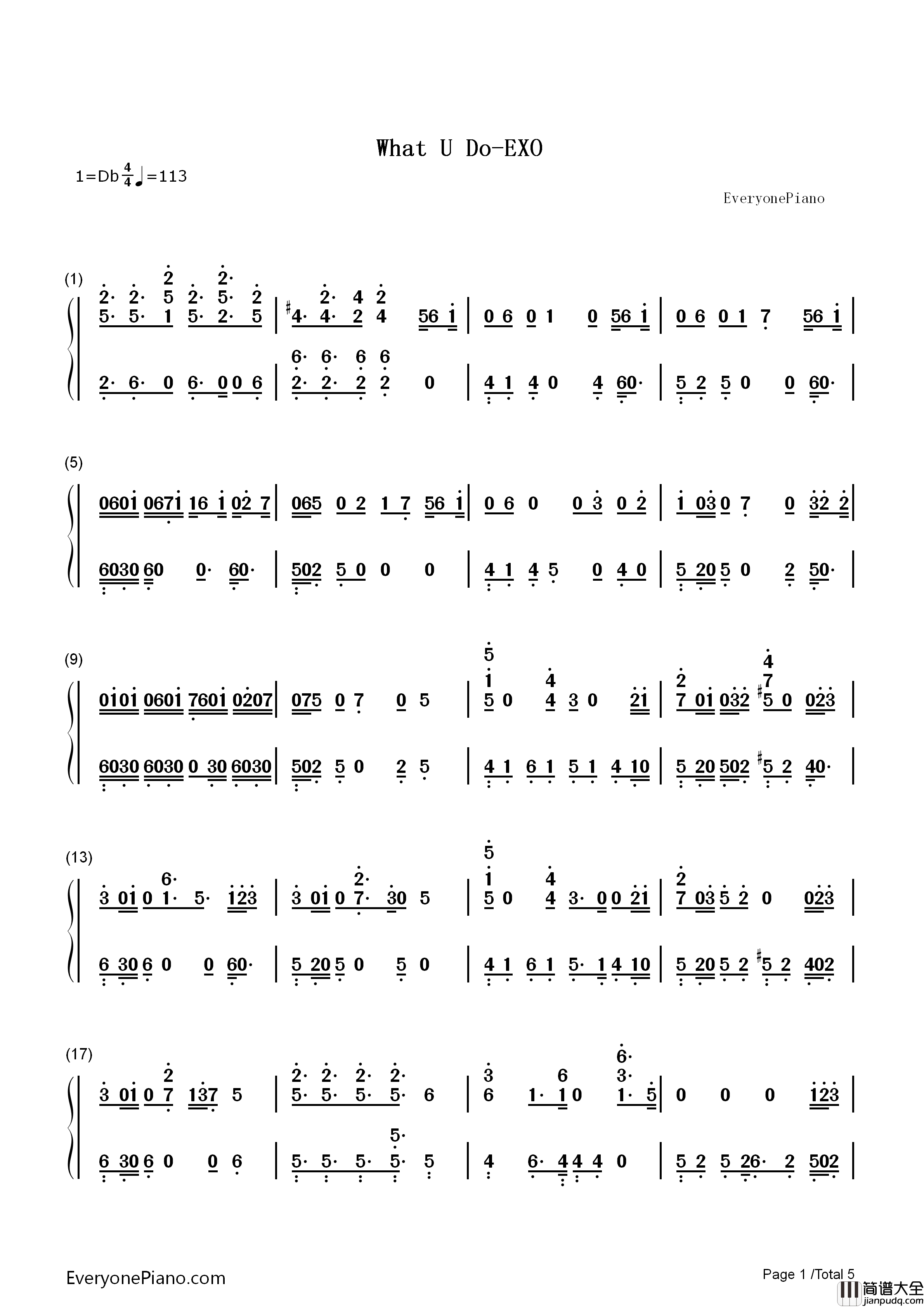 What_U_Do钢琴简谱_EXO演唱