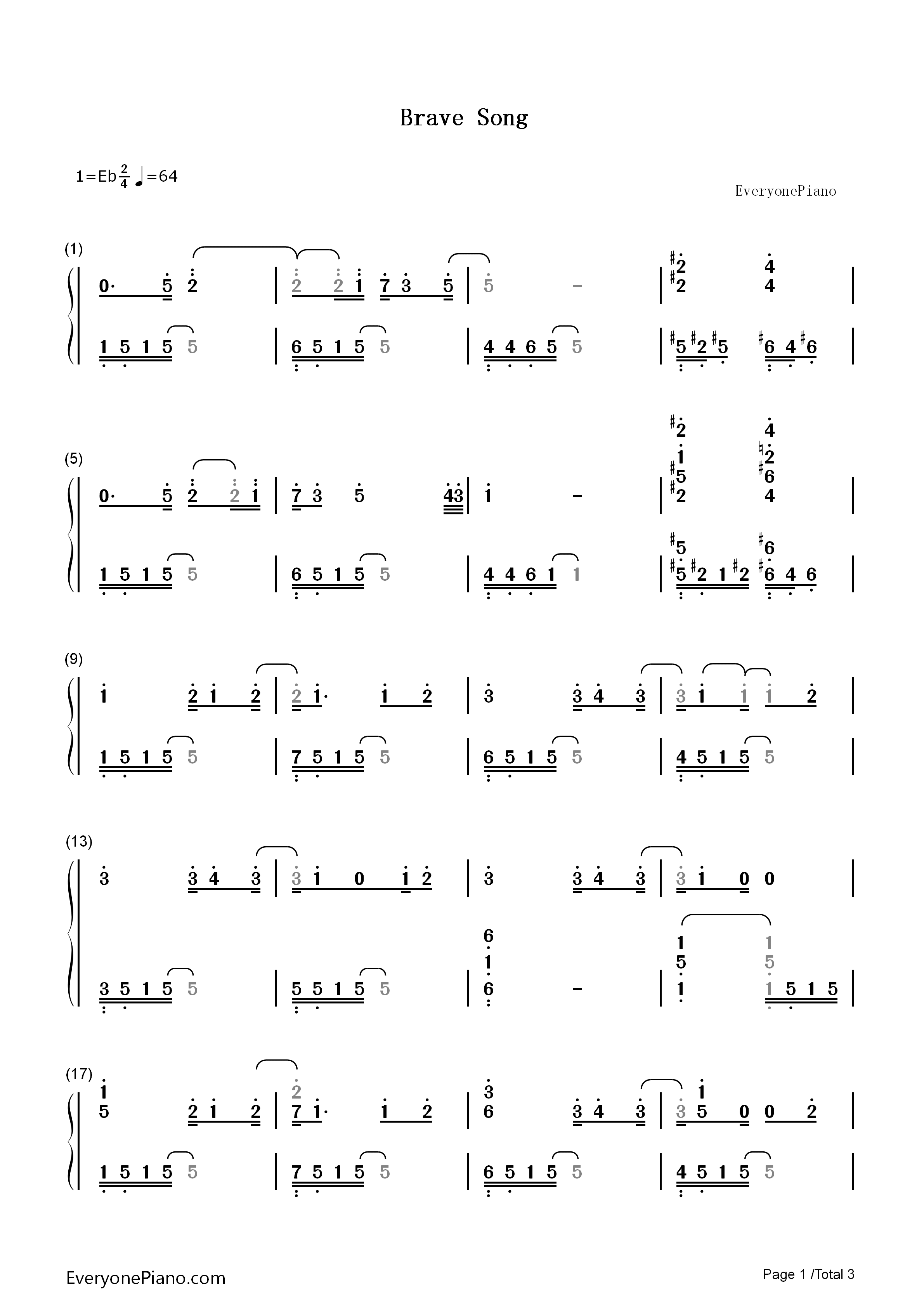 Brave_Song钢琴简谱_多田葵演唱