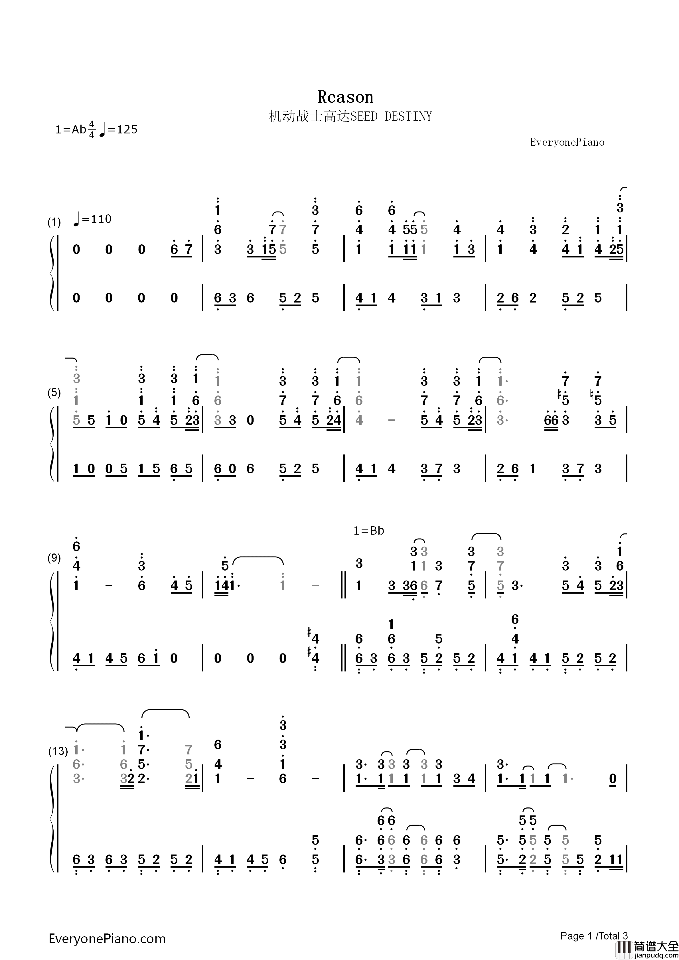 Reason钢琴简谱_玉置成实演唱