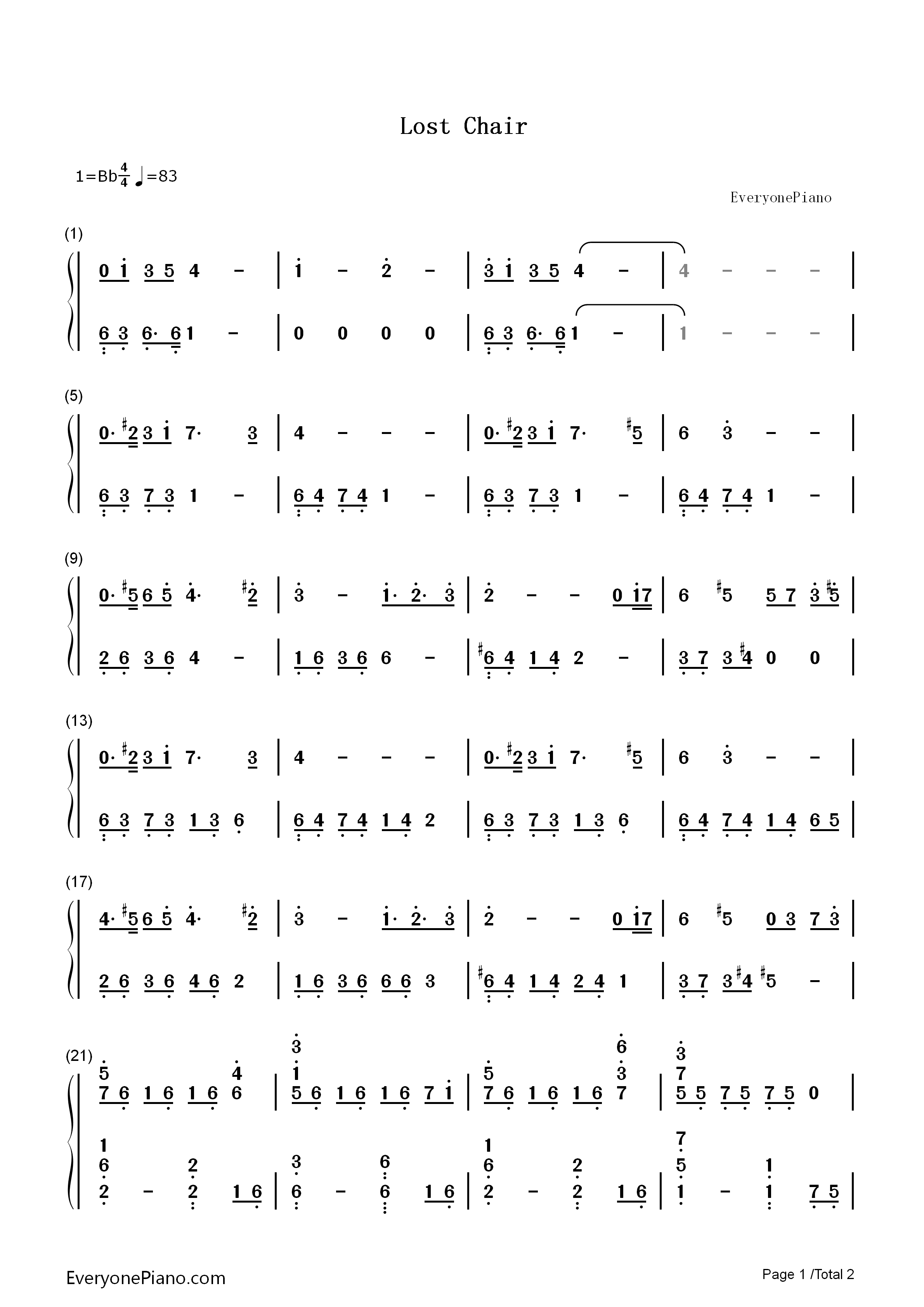 Lost_Chair钢琴简谱_Fummy演唱