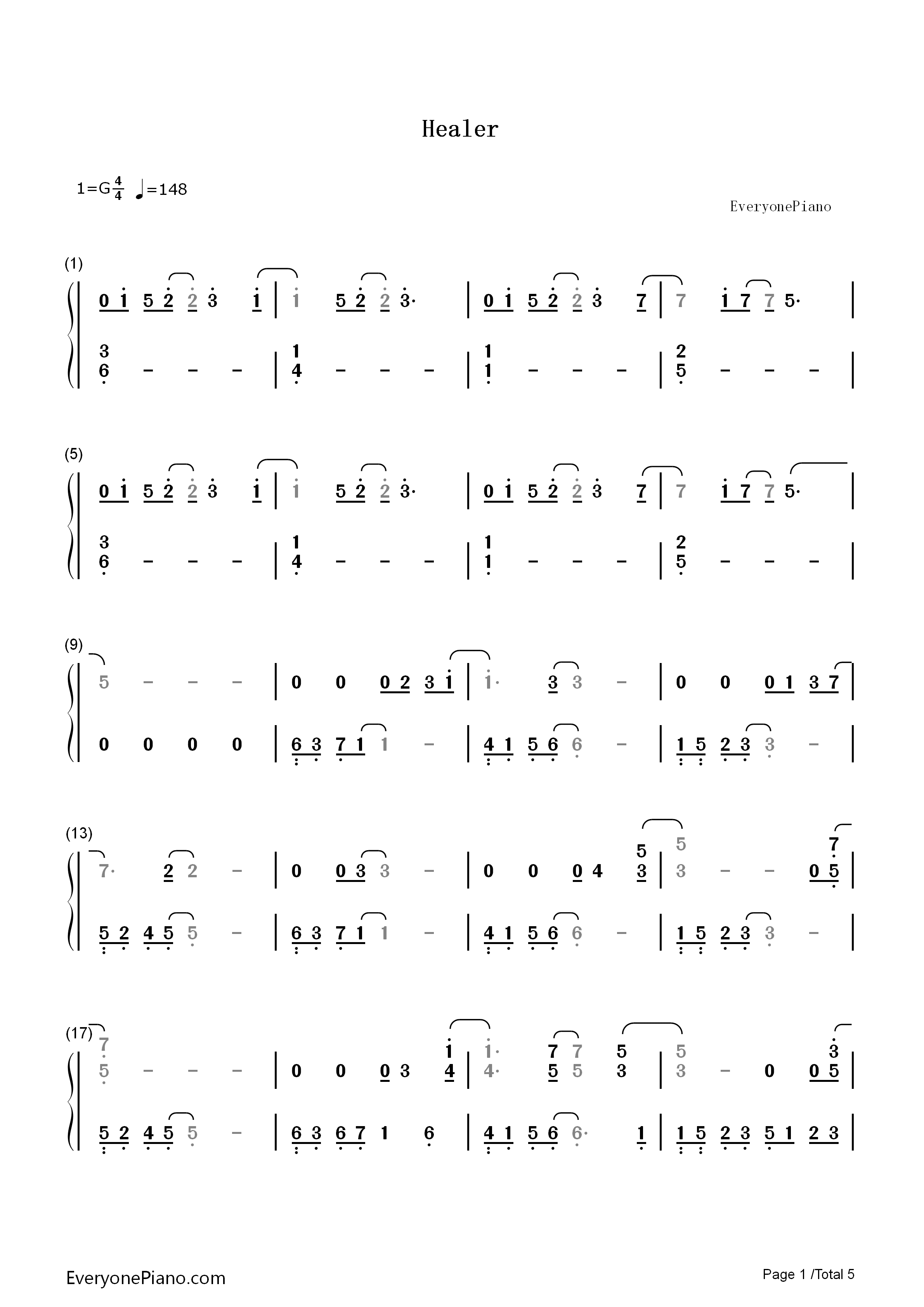 Healer钢琴简谱_Lee_Pil_ho演唱