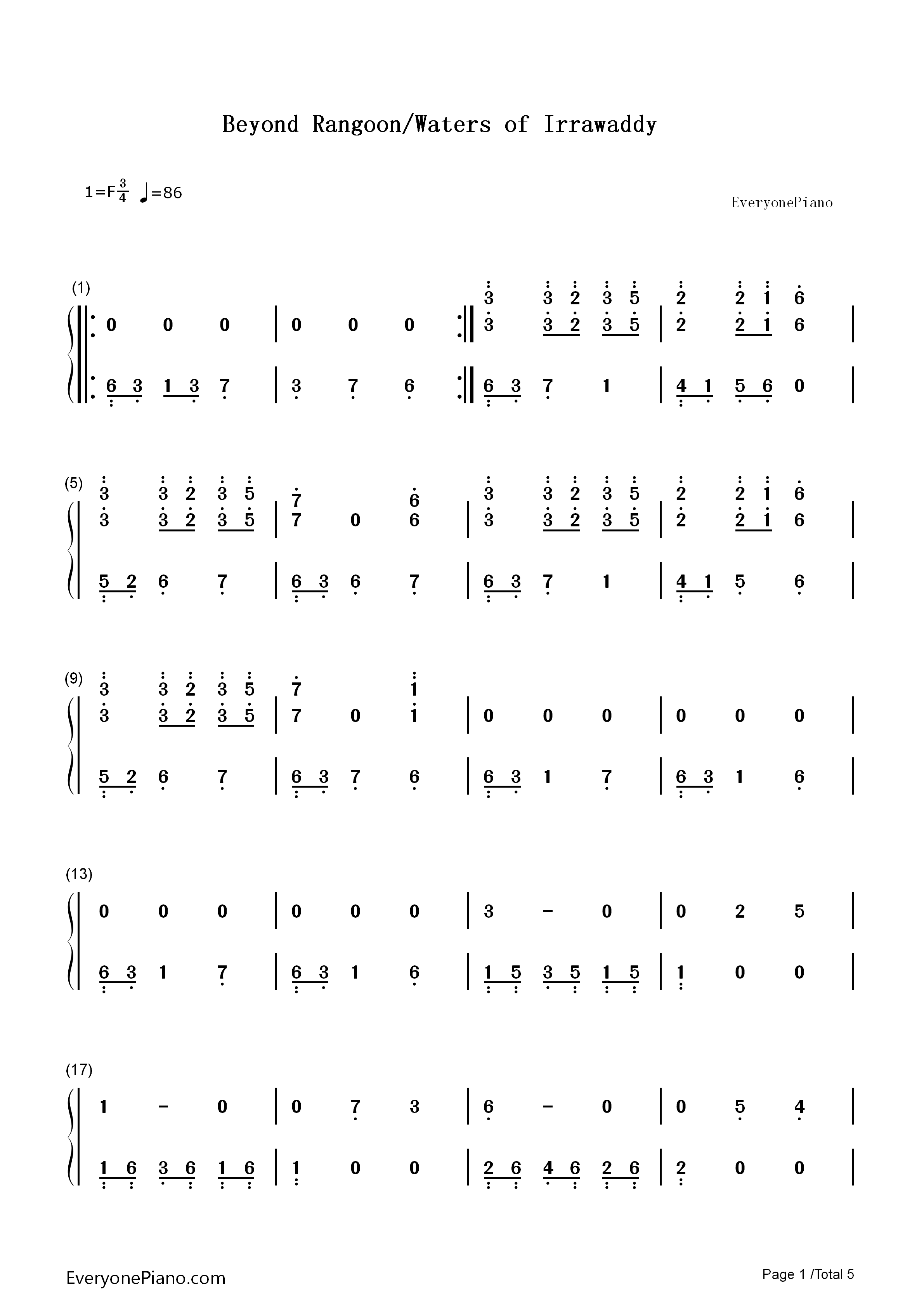 Beyond_Rangoon_Waters_of_Irrawaddy钢琴简谱_马克西姆演唱