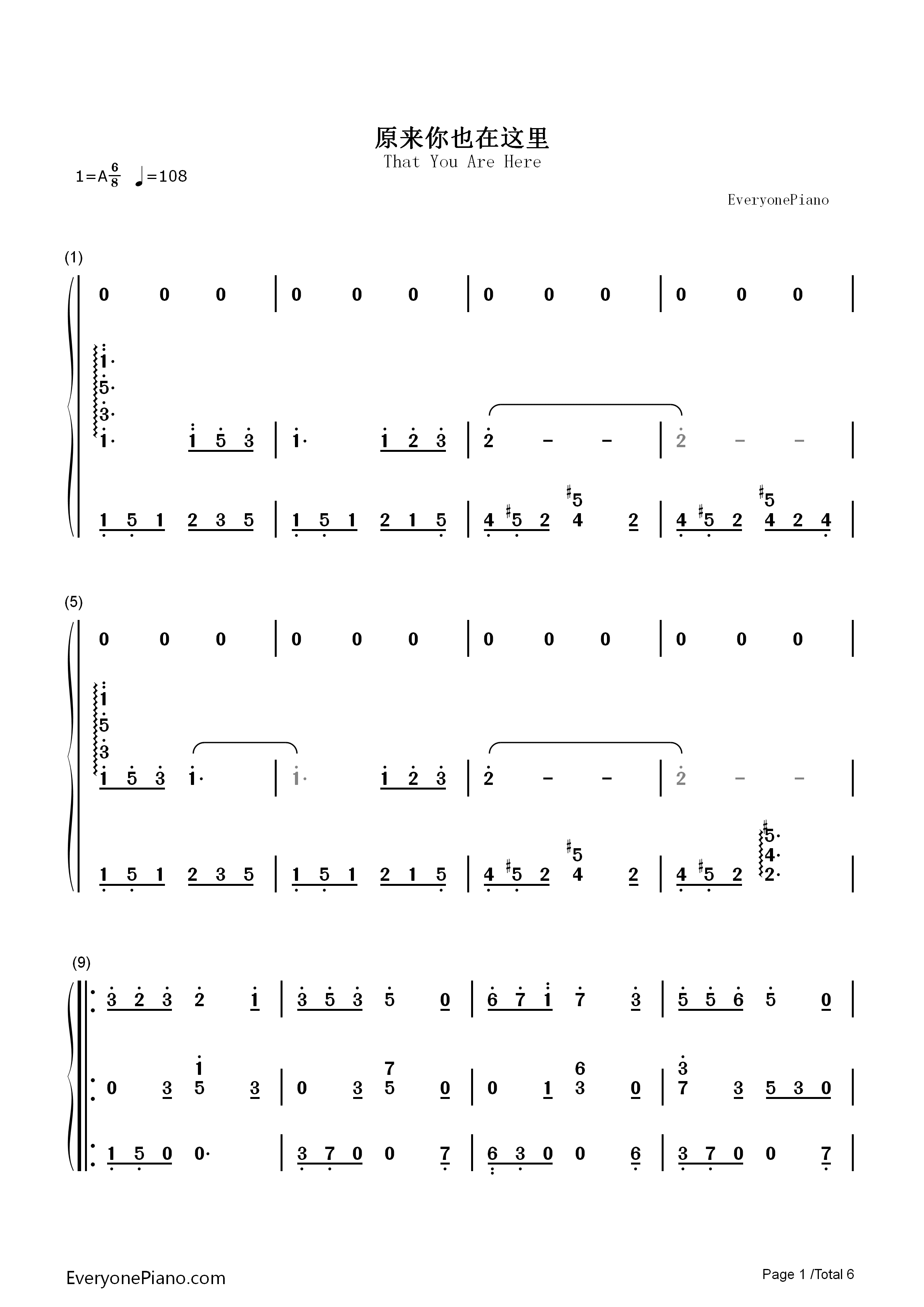 原来你也在这里钢琴简谱_刘若英演唱