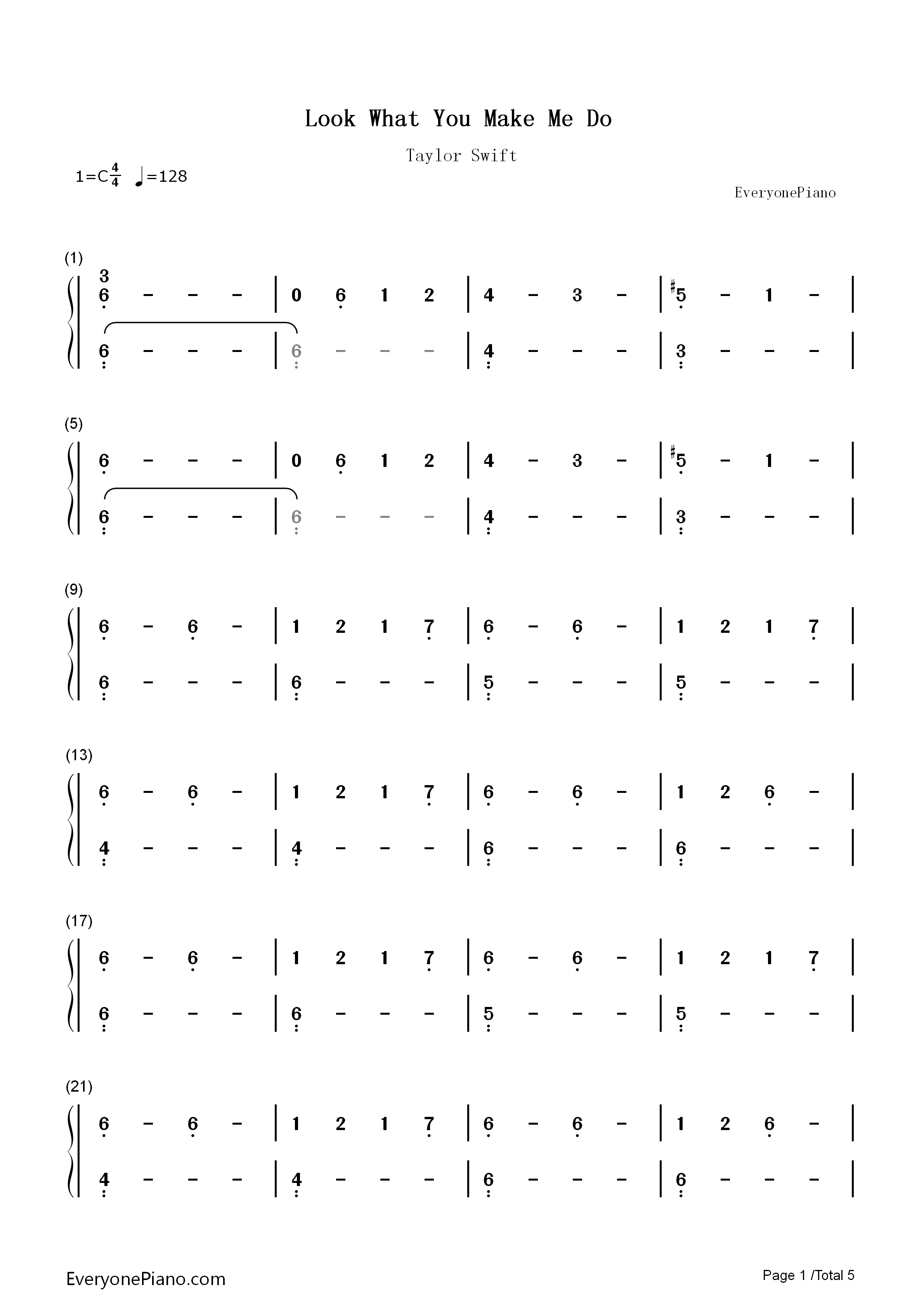 Look_What_You_Made_Me_Do钢琴简谱_Taylor_Swift演唱