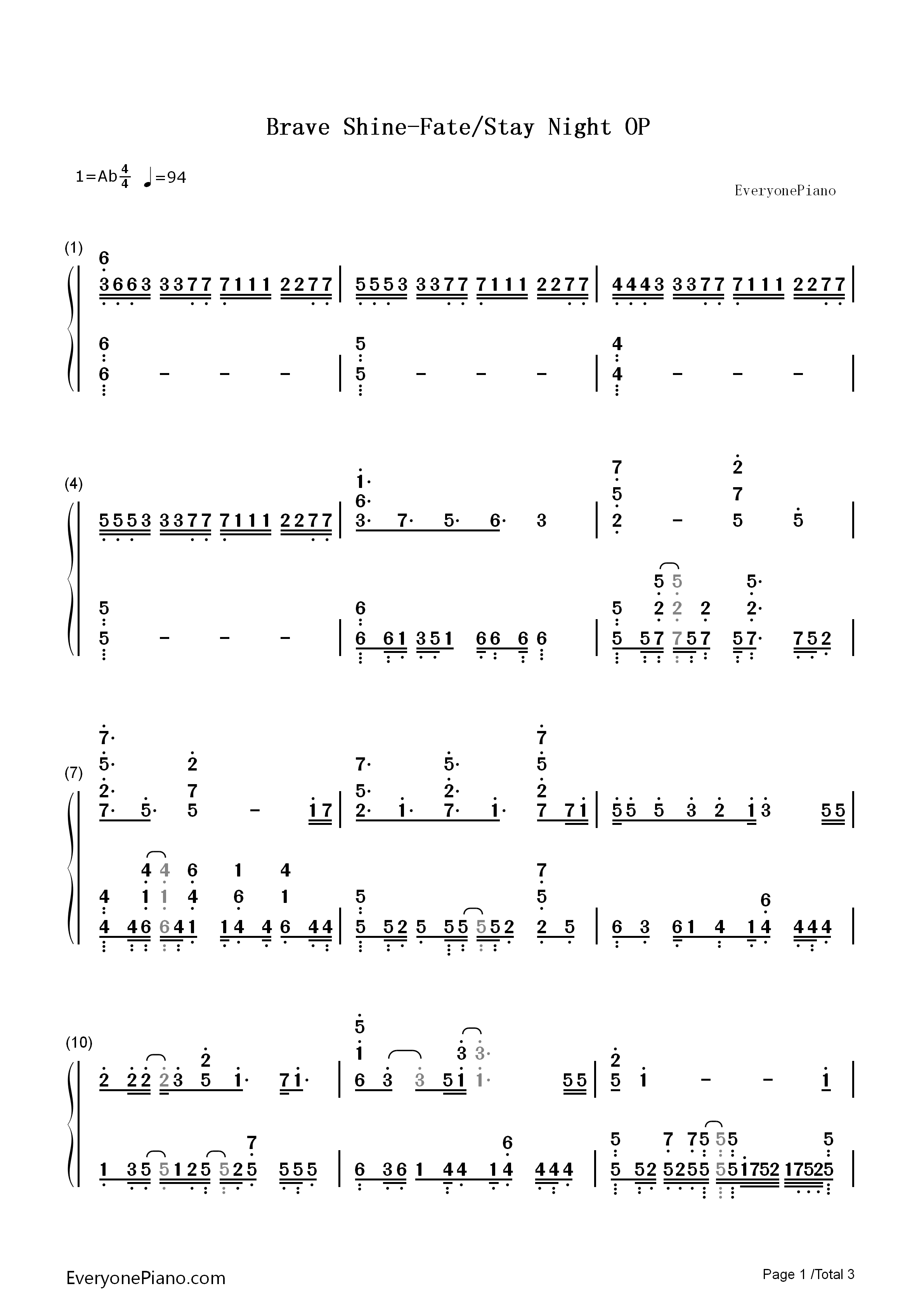 Brave_Shine钢琴简谱_Aimer演唱