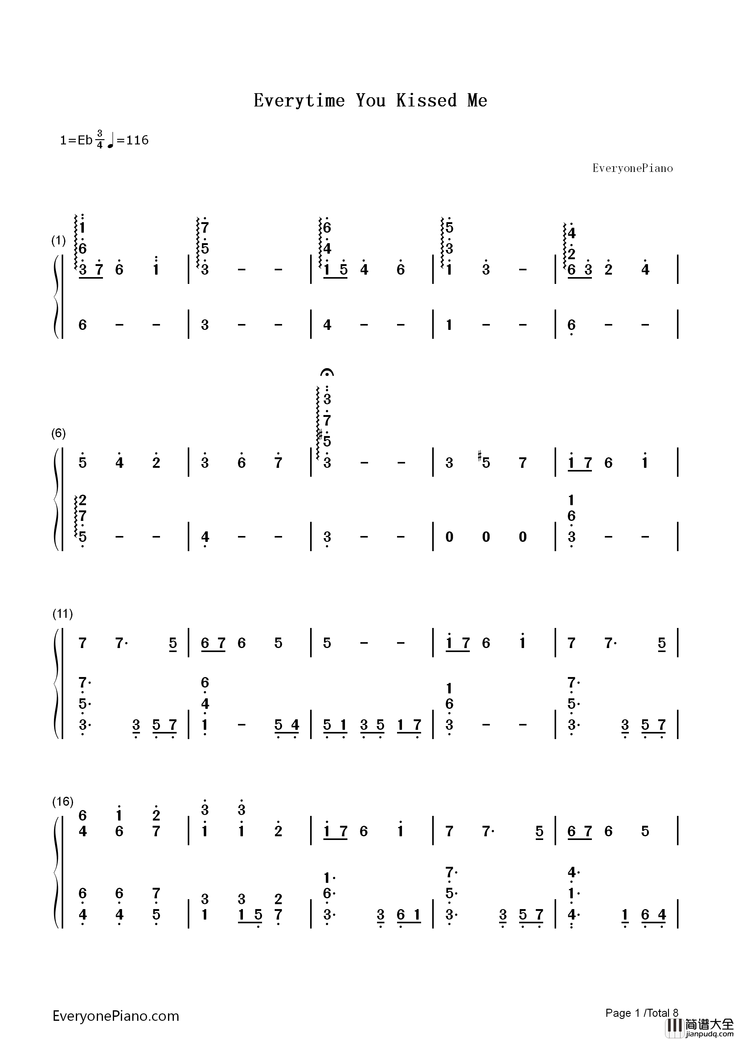 Everytime_You_Kissed_Me钢琴简谱_Emily_Bindiger演唱