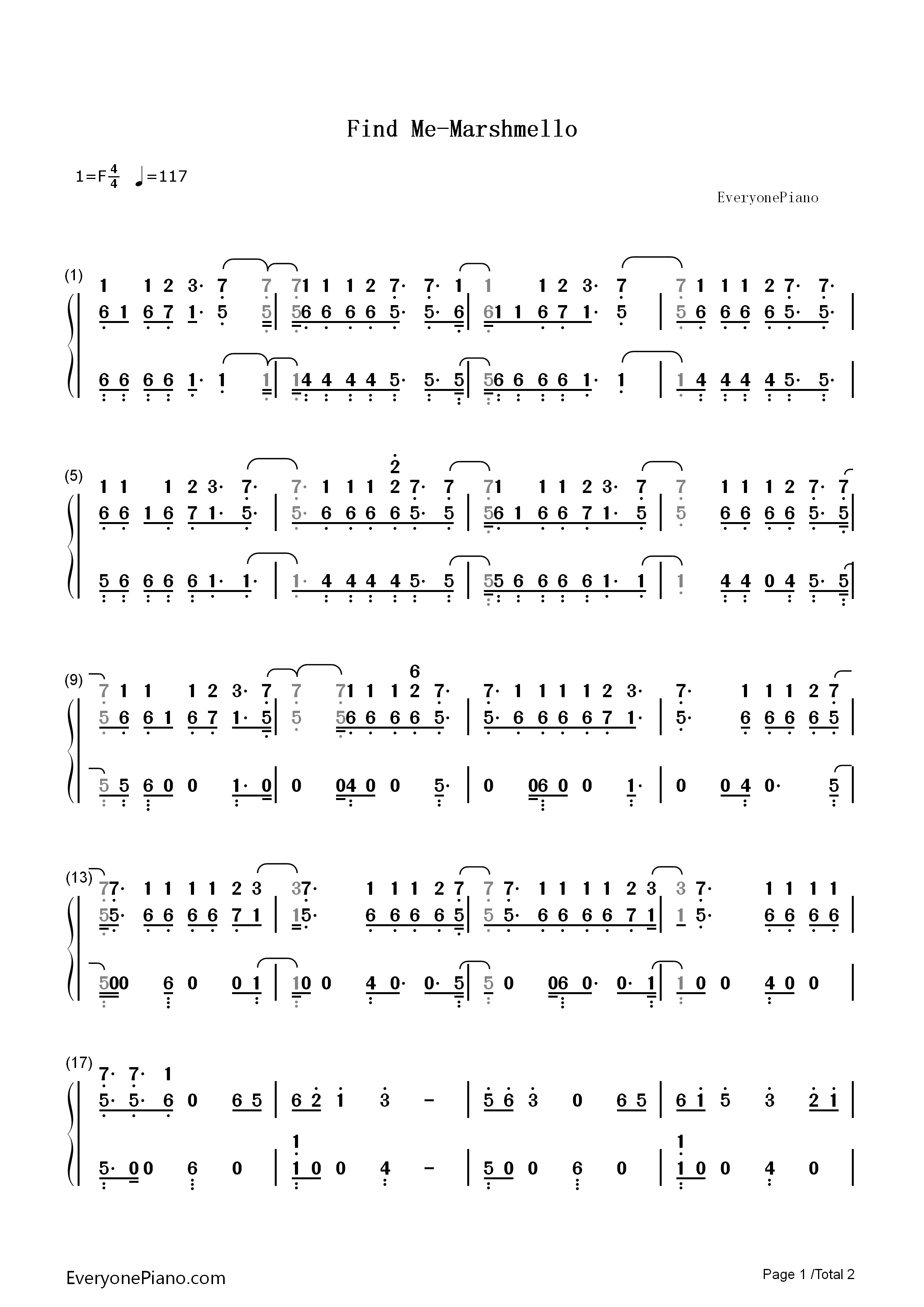 Find_Me钢琴简谱_Marshmello演唱