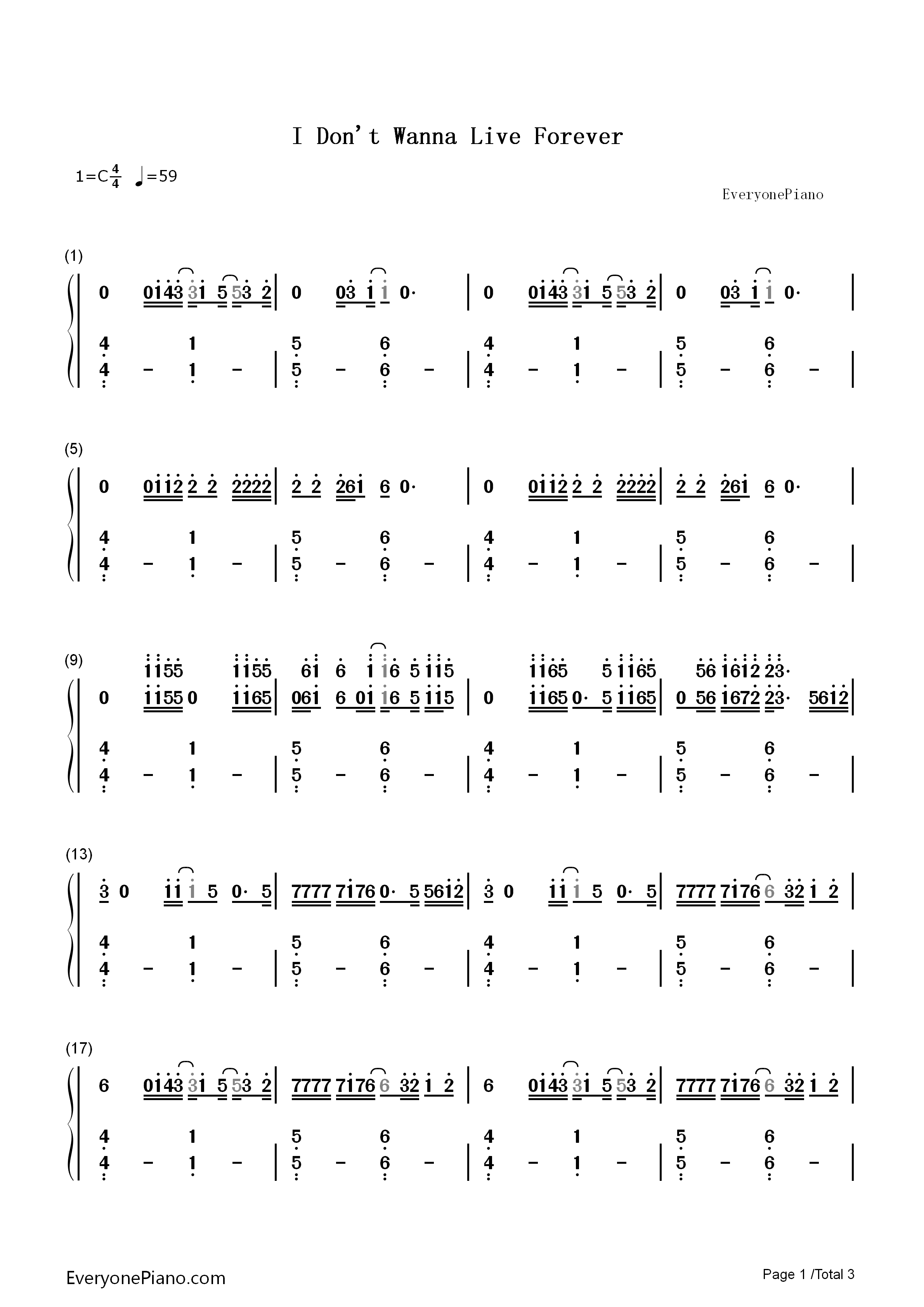 I_Don't_Wanna_Live_Forever钢琴简谱_Zayn_Taylor_Swift演唱