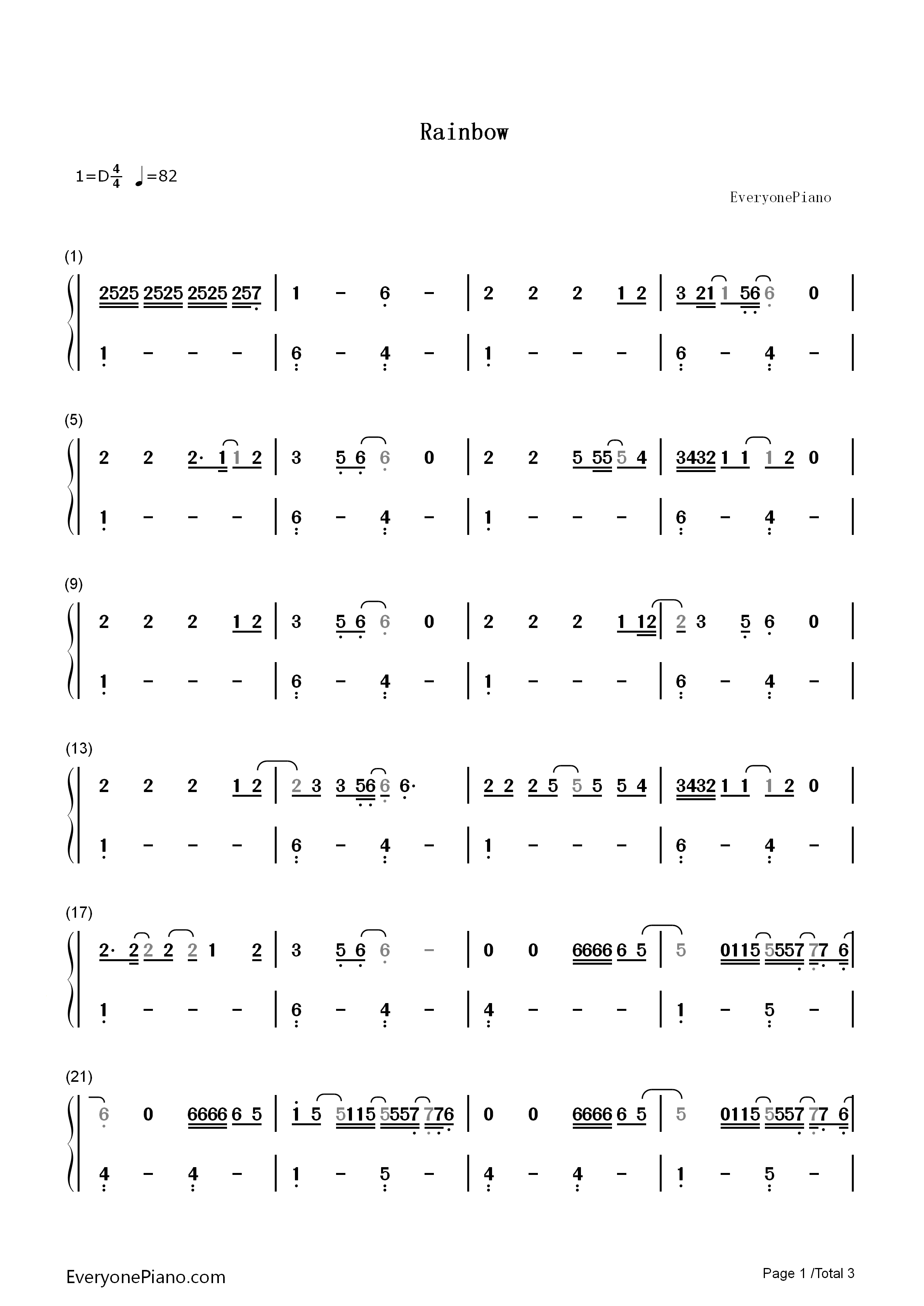 Rainbow钢琴简谱_Sia演唱