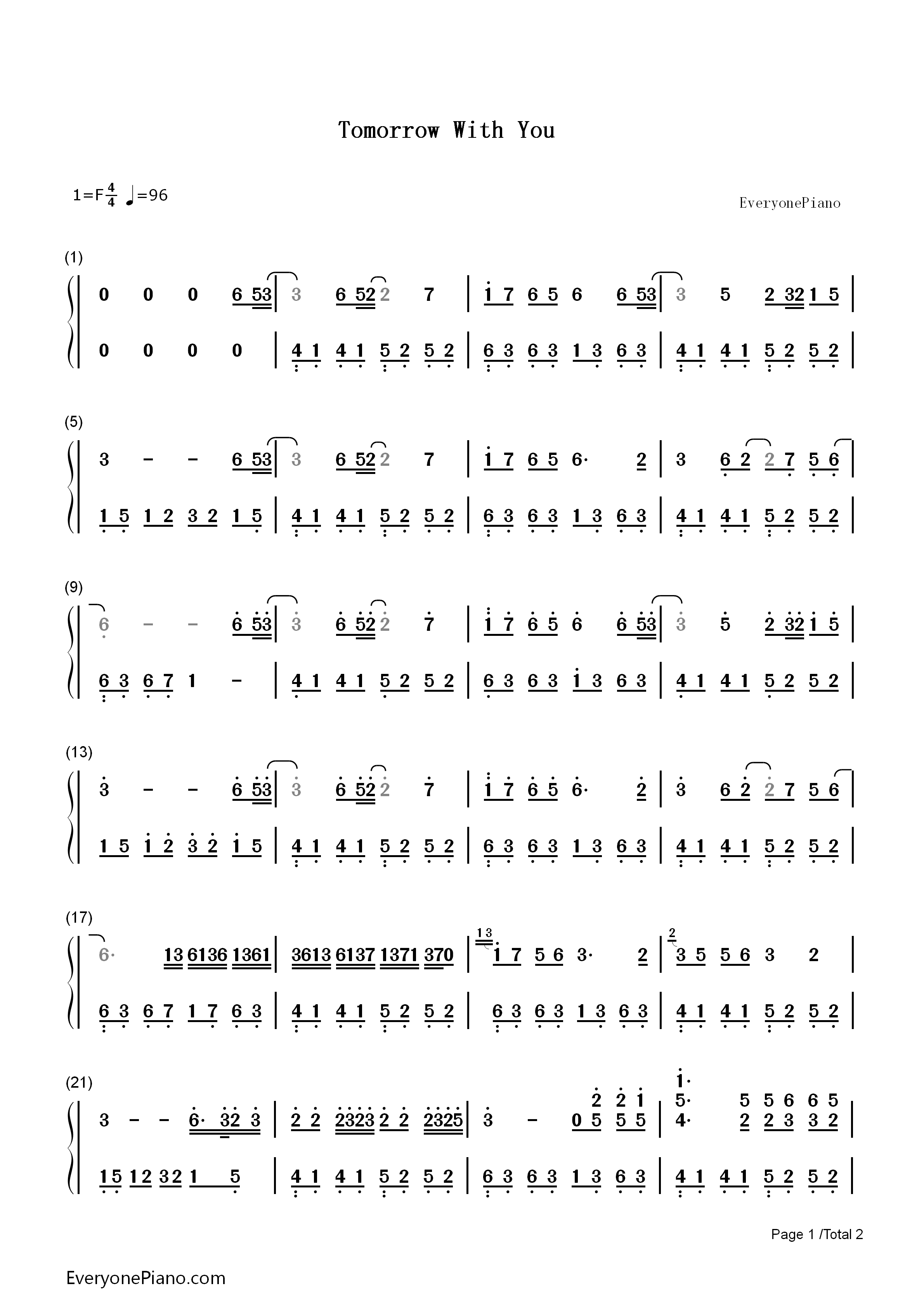 Tomorrow_With_You钢琴简谱_Senpai_Kondor演唱