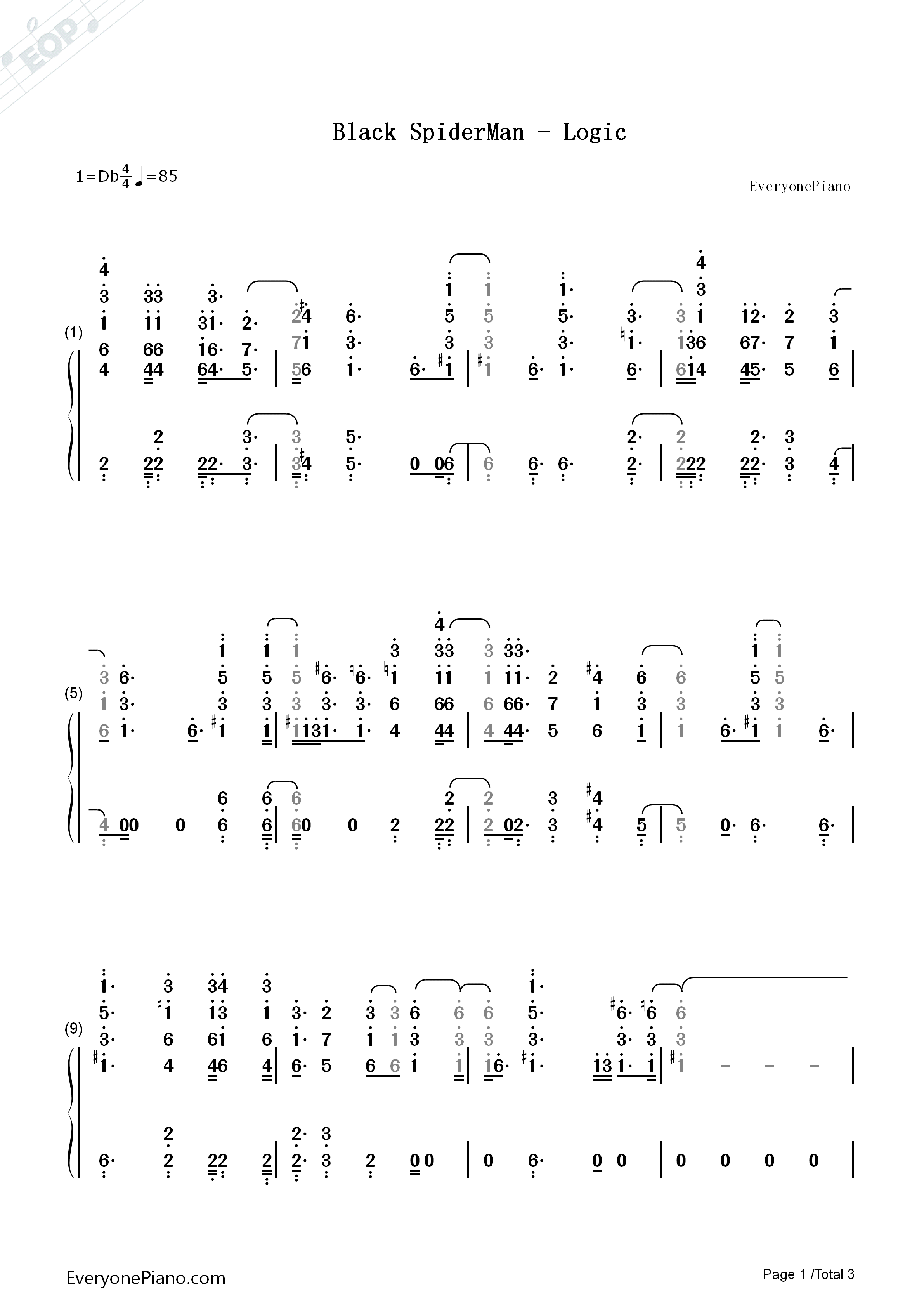 Black_SpiderMan钢琴简谱_Logic演唱