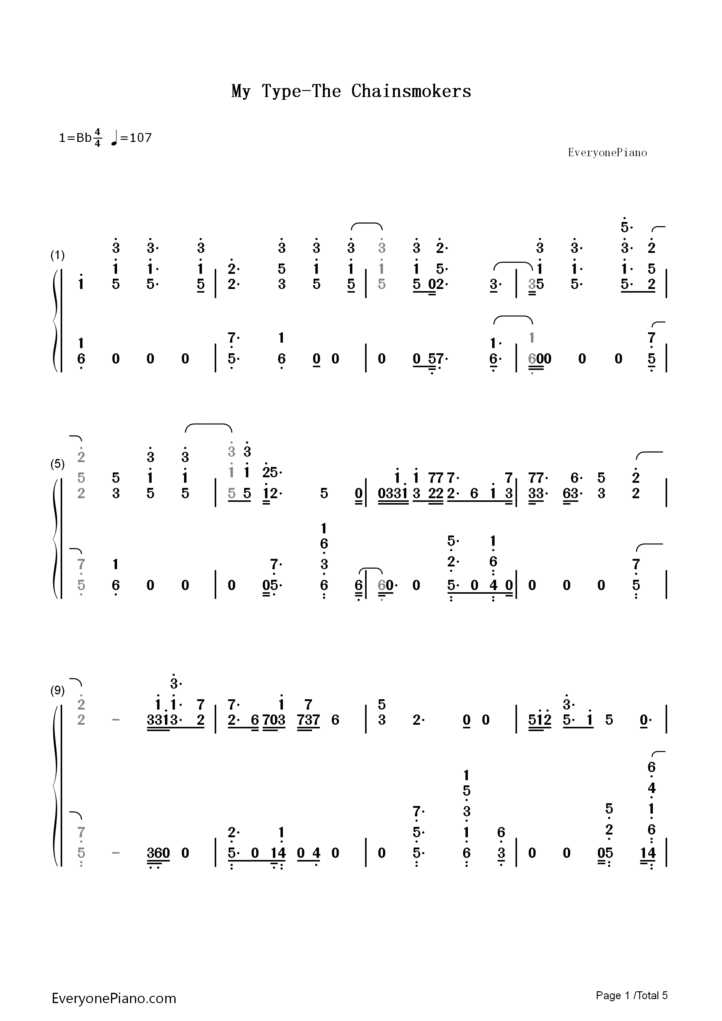 My_Type钢琴简谱_The_Chainsmokers演唱