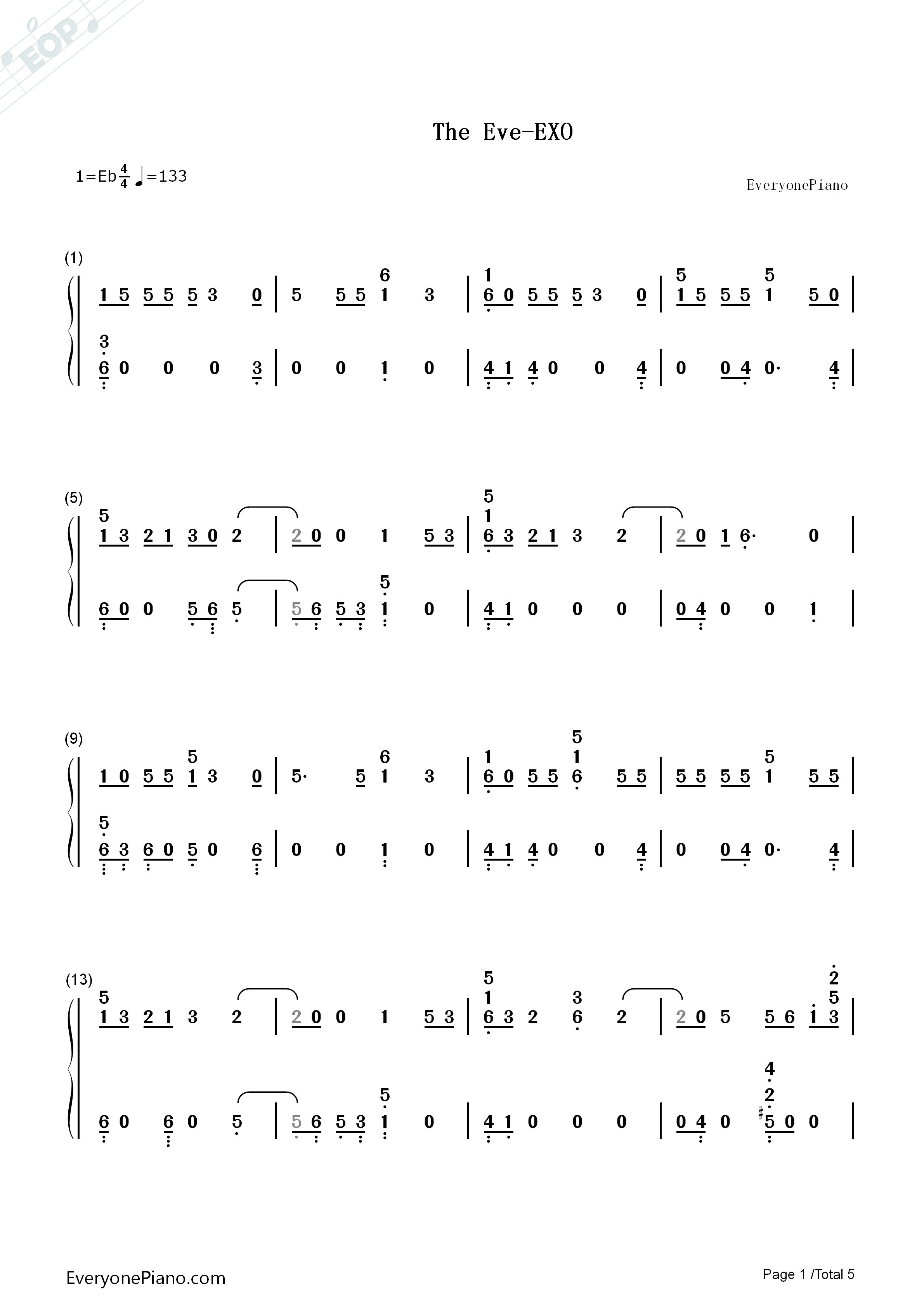 The_Eve钢琴简谱_EXO演唱