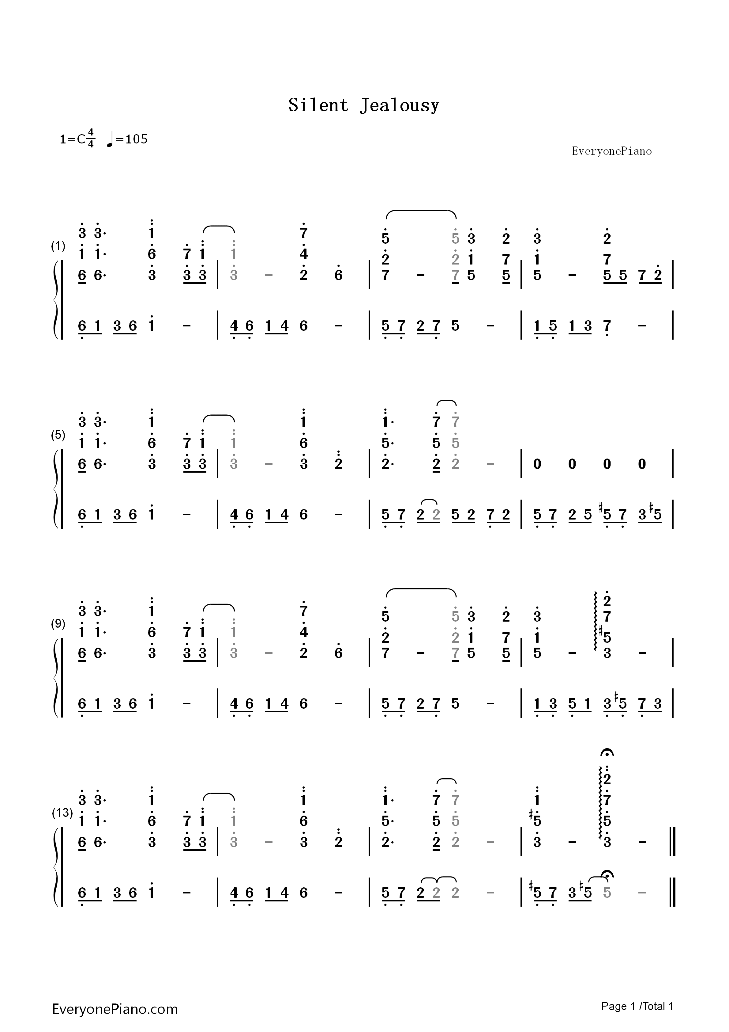 Silent_Jealousy钢琴简谱_Yoshiki演唱