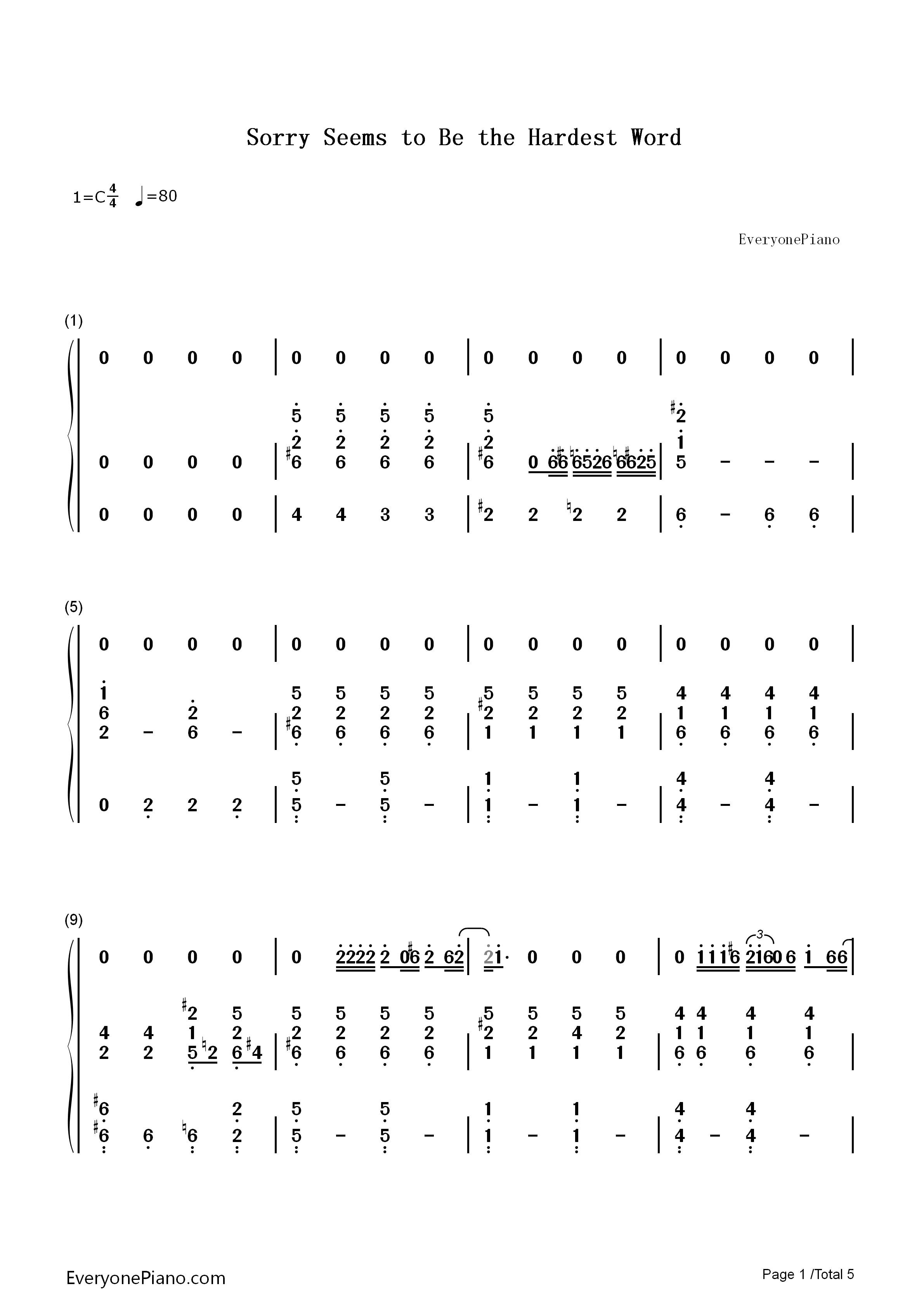 Sorry_Seems_to_Be_the_Hardest_Word钢琴简谱_Elton_John演唱