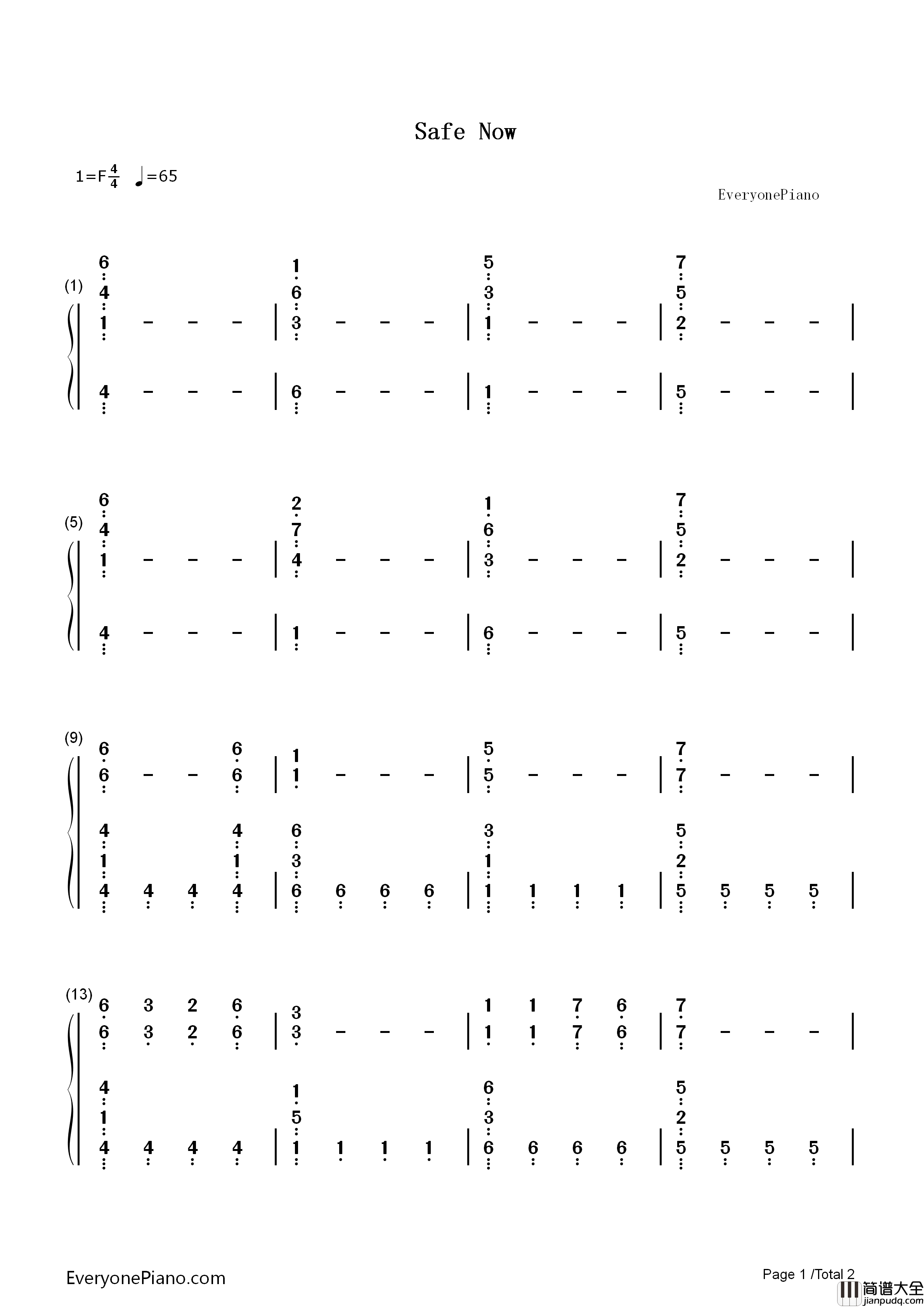 Safe_Now钢琴简谱_Henry_Jackman演唱